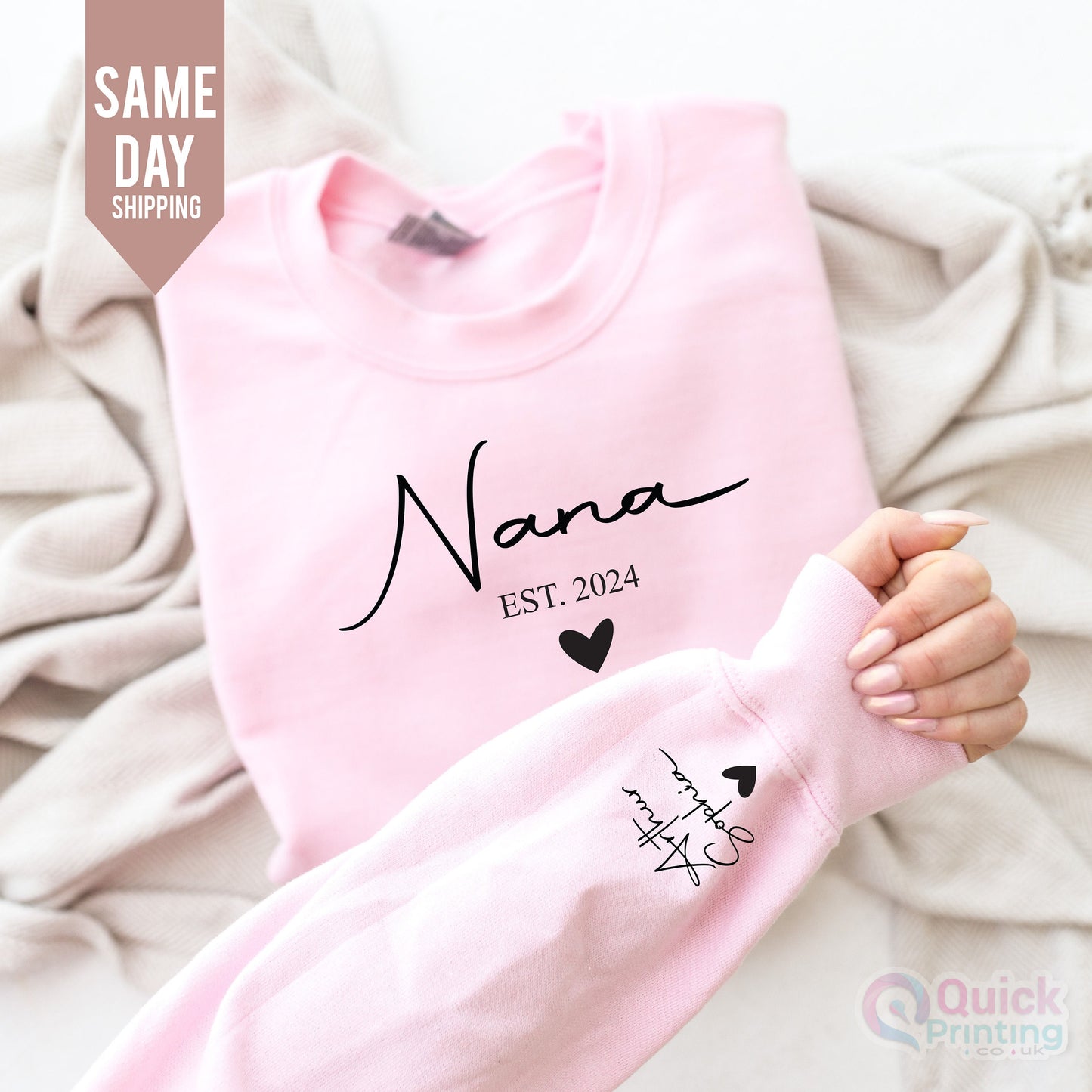 Personalized Nana jumper, Custom Grandparent Sweatshirt with Name on Sleeve, Birthday Tee, Minimalist granny jumper, Christmas Gift for Nana