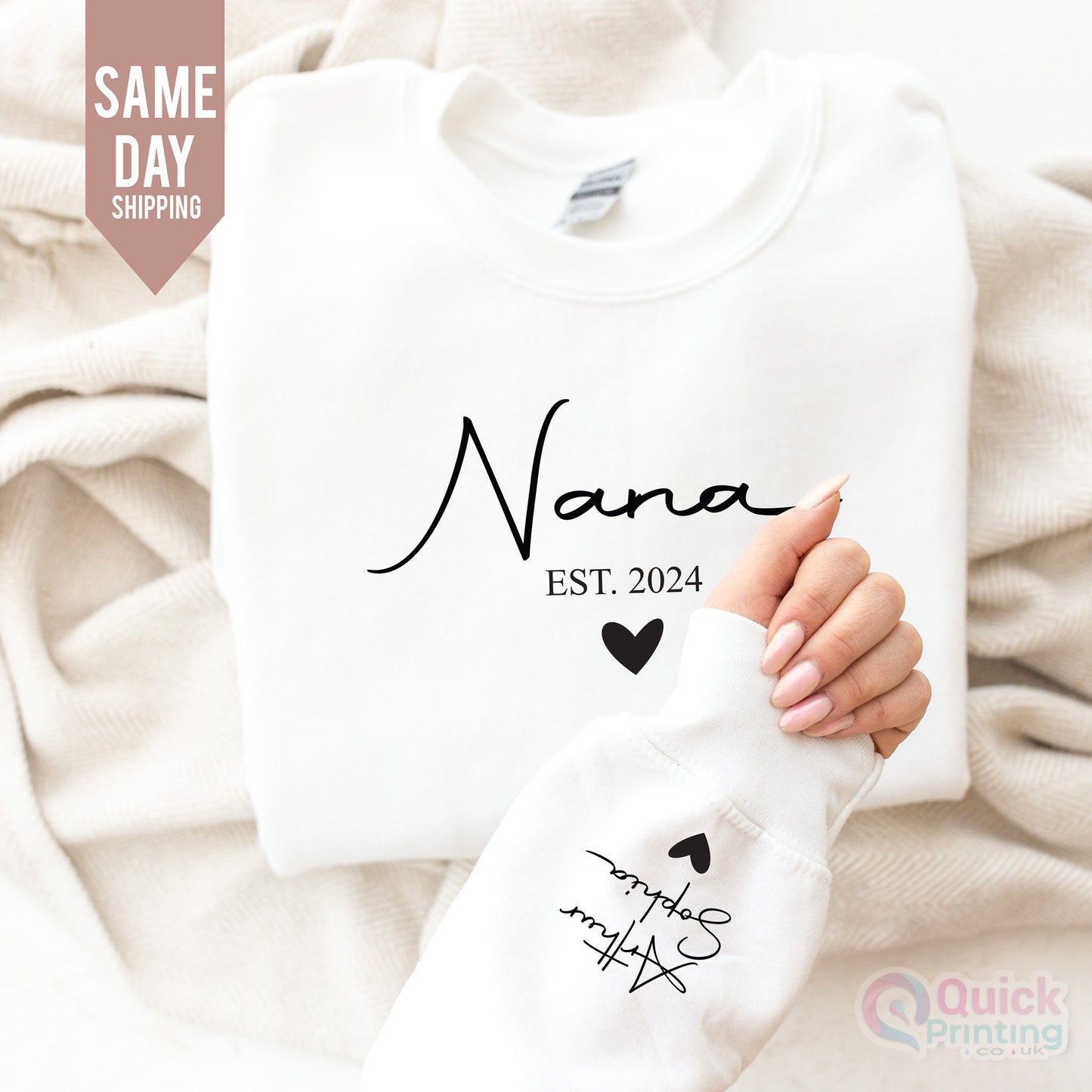 Personalized Nana jumper, Custom Grandparent Sweatshirt with Name on Sleeve, Birthday Tee, Minimalist granny jumper, Christmas Gift for Nana