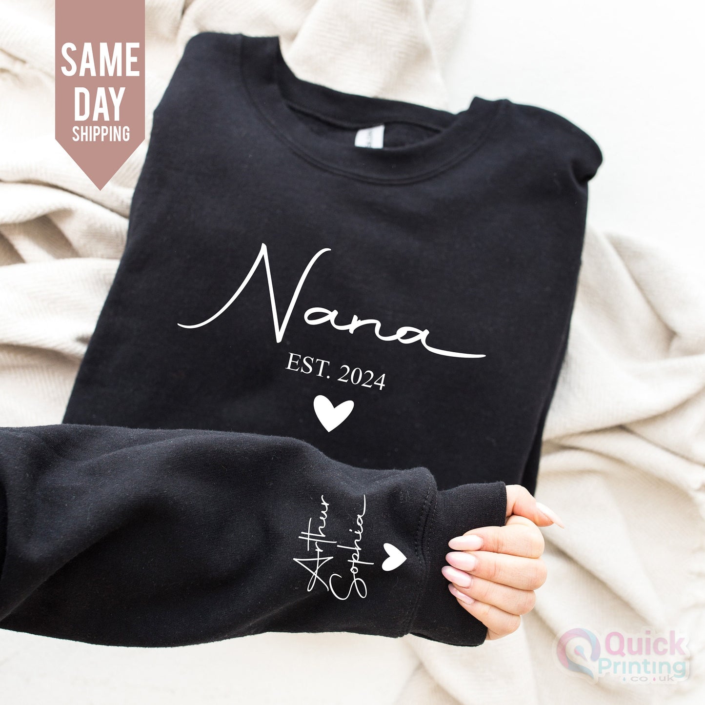 Personalized Nana jumper, Custom Grandparent Sweatshirt with Name on Sleeve, Birthday Tee, Minimalist granny jumper, Christmas Gift for Nana