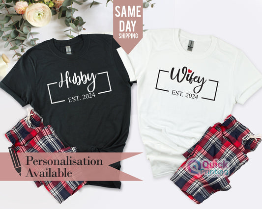 Hubby Wifey Matching Valentine Couple Shirts, Mr Mrs Tshirt 2025, Just Married Tshirt, Honeymoon Tshirt, Valentine Gift for Wife Husband