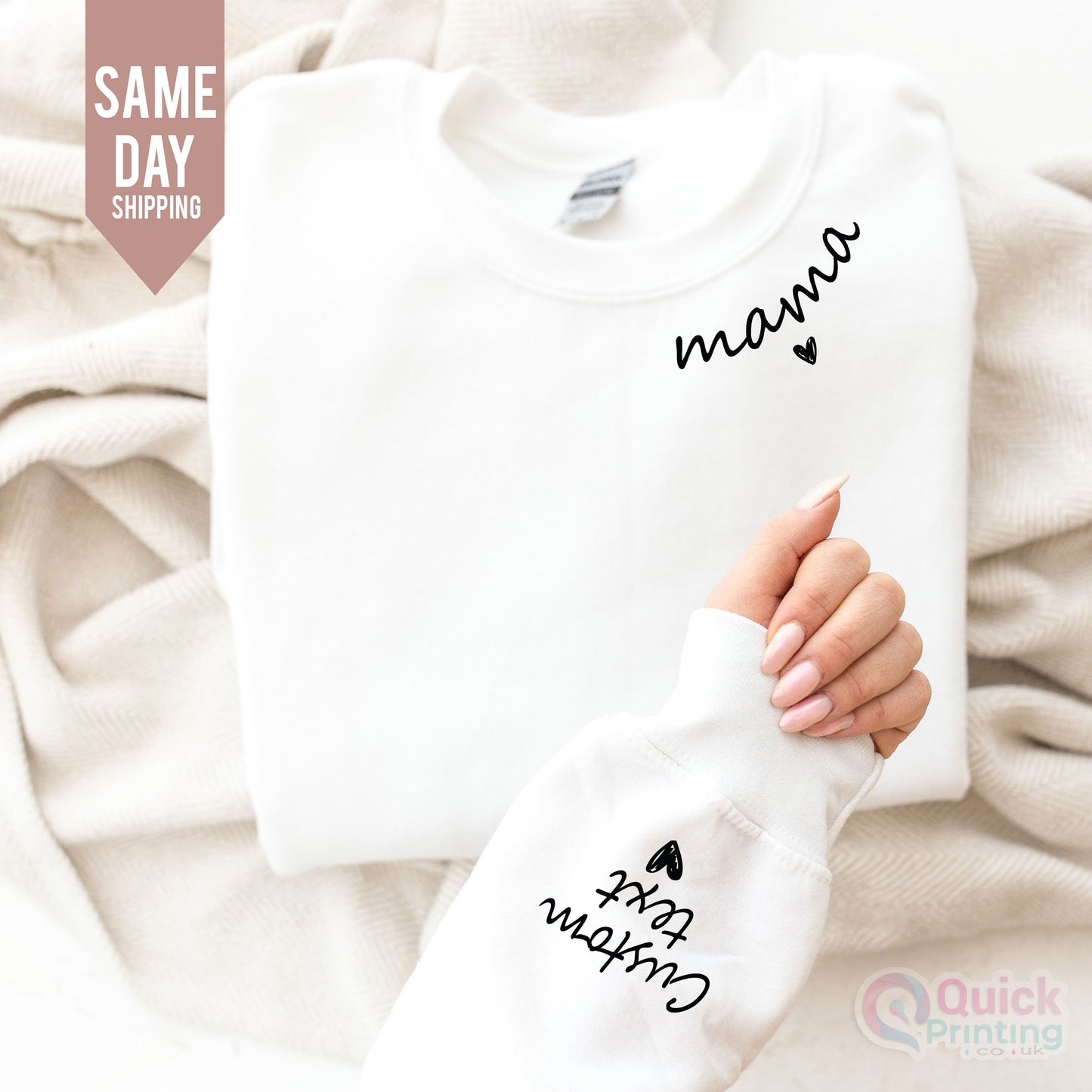 Personalized Mum Sweatshirt, Custom Mama Sweatshirt with Name on Sleeve, Mom Jumper, Minimalist Mummy jumper, Christmas Gift for Mum,
