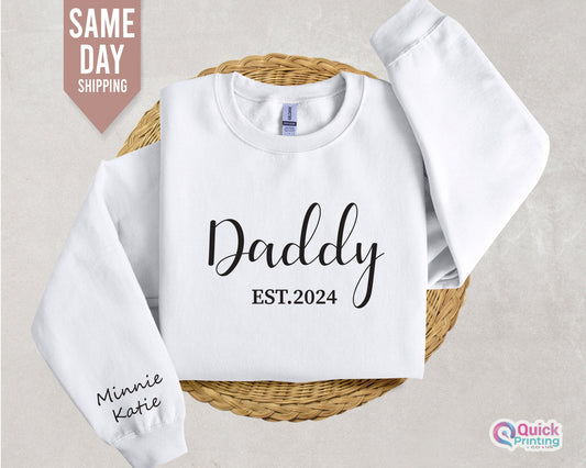 Personalized Daddy Sweatshirt: Custom Name Sleeve, Dad To Be Gift
