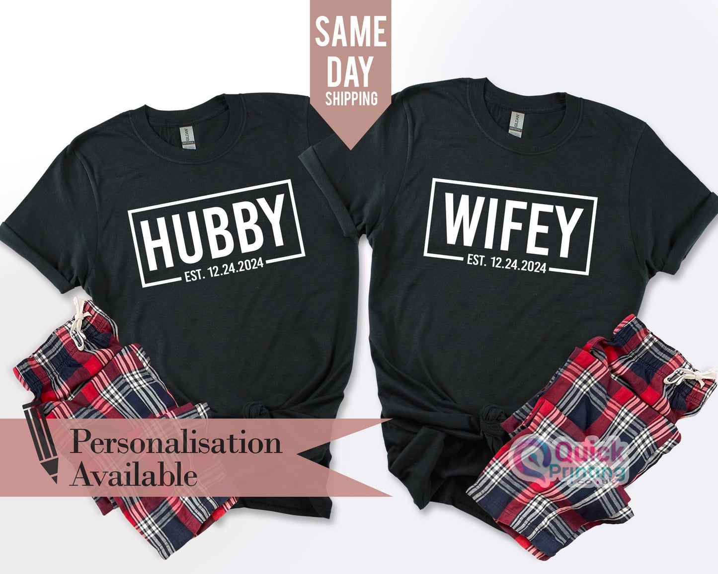 Wifey and Hubby Matching Wedding Shirts: Personalized Couple Gift