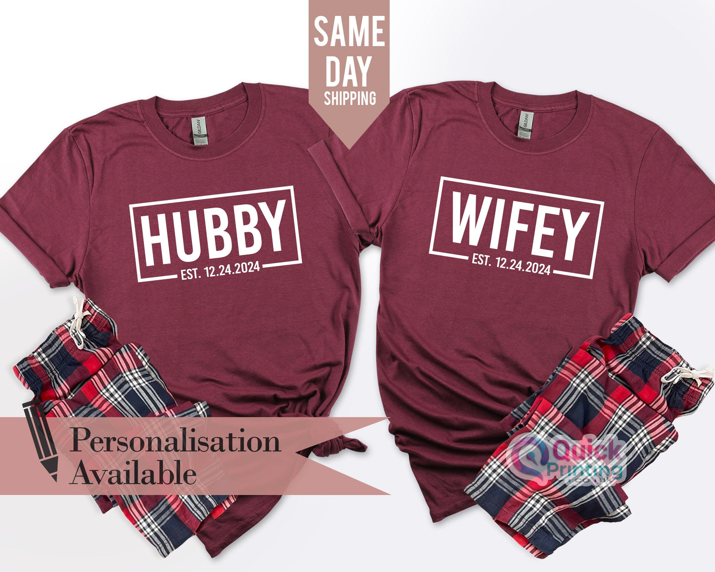 Wifey and Hubby Matching Wedding Shirts: Personalized Couple Gift