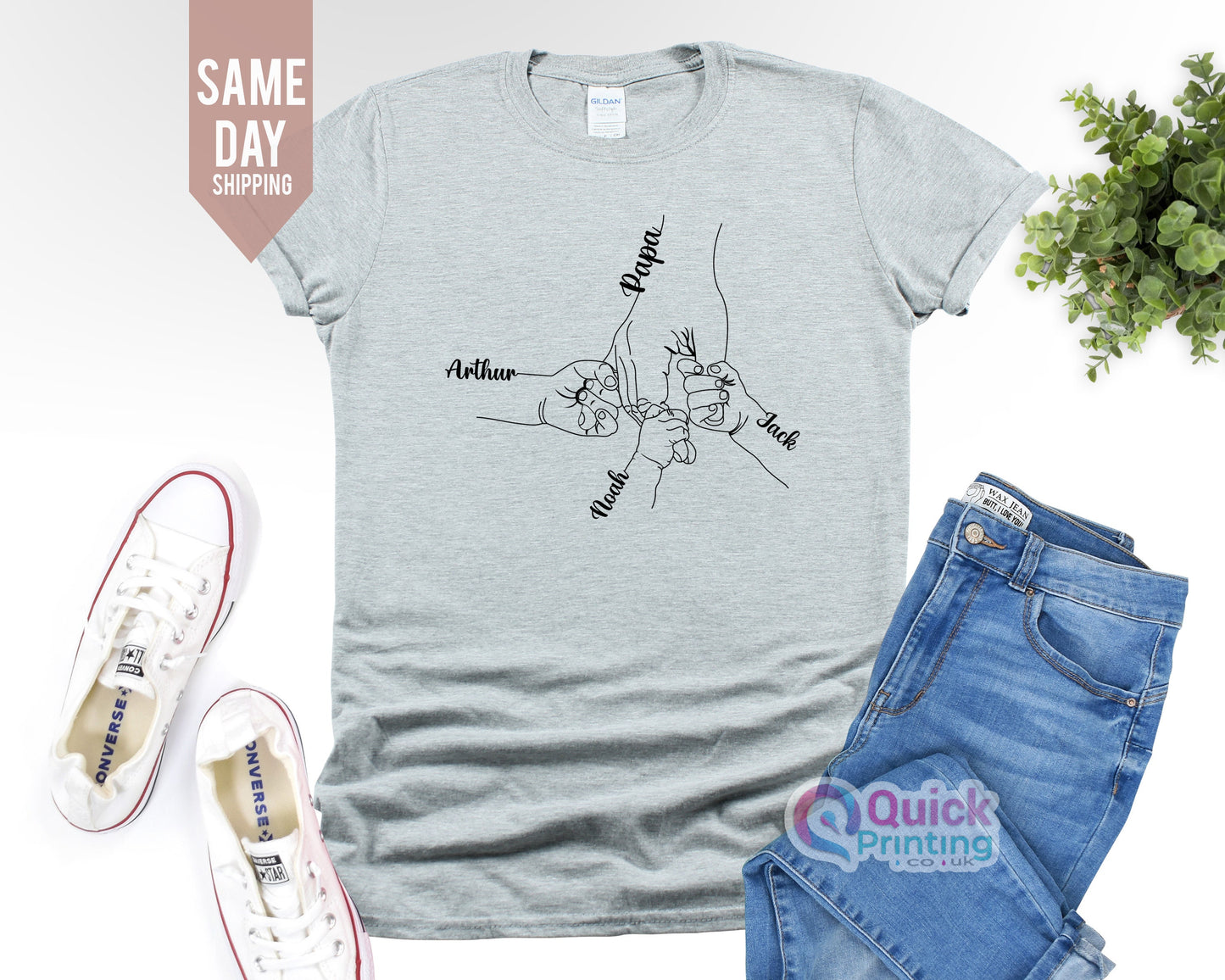 Personalized Papa Hands T-Shirt: Custom Kid Names Gift