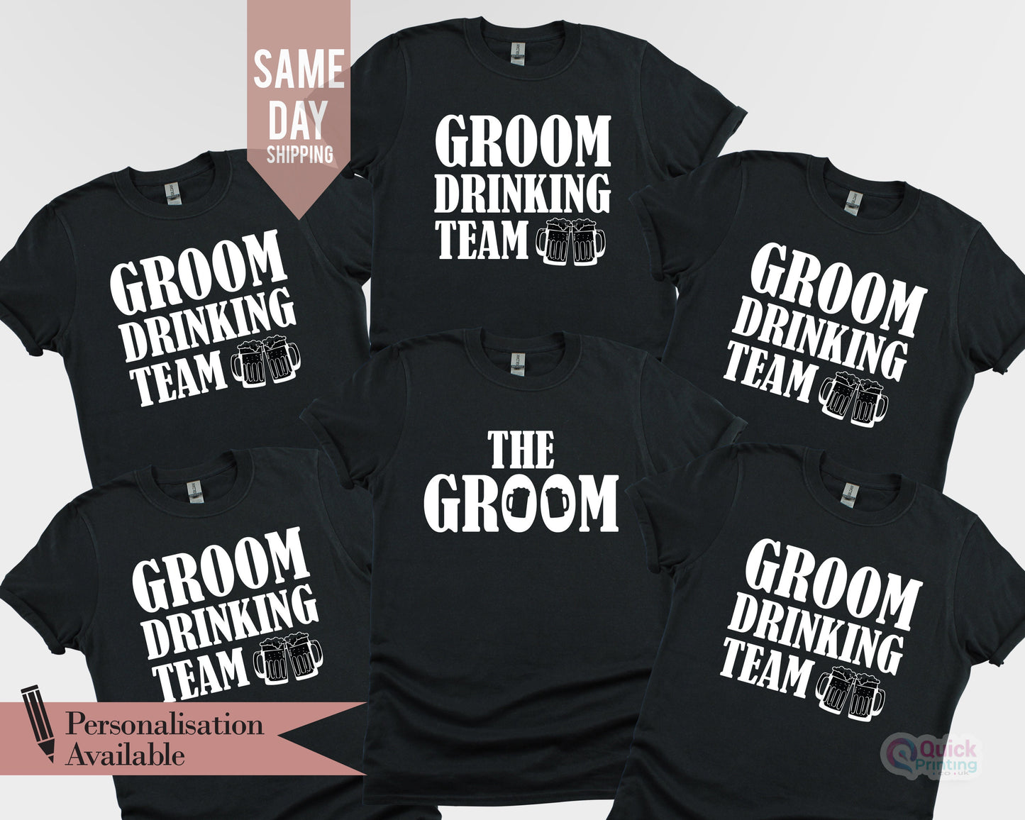 Groom & Groom's Drinking Team T-Shirt: Wedding Bachelor Party Tee