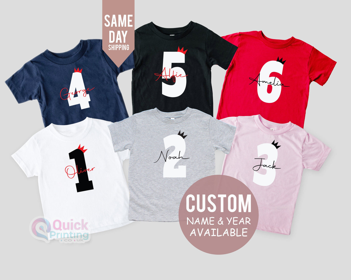 Personalised Crown Birthday T-shirt, 2nd 4th 5th 6th Custom Birthday T-shirt, First Birthday T-shirt, Customisable KIds Birthday Shirt