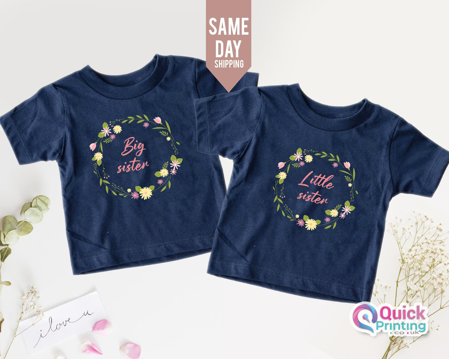Custom Big Sister Little Sister Wreath T-Shirts