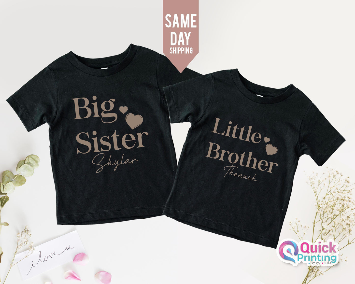 Personalized Sibling T-Shirt Set: Custom Name Matching Tees