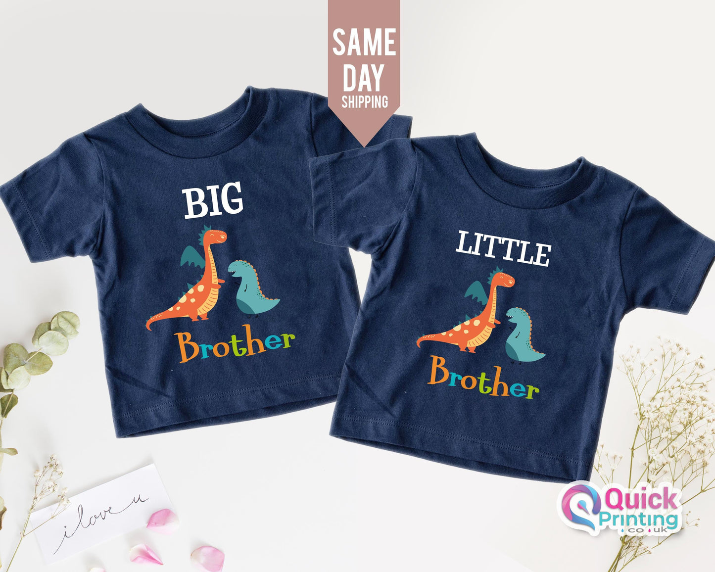 Custom Big Brother Little Brother Dinosaur T-Shirt Set