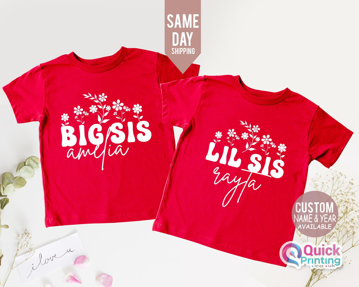 Custom Big Sister Little Sister T-Shirts: Floral Matching Tees
