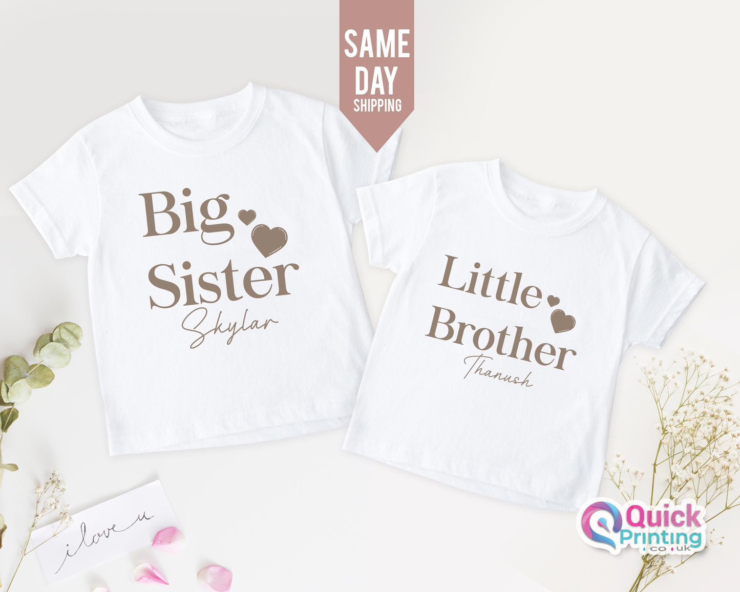 Personalized Sibling T-Shirt Set: Custom Name Matching Tees