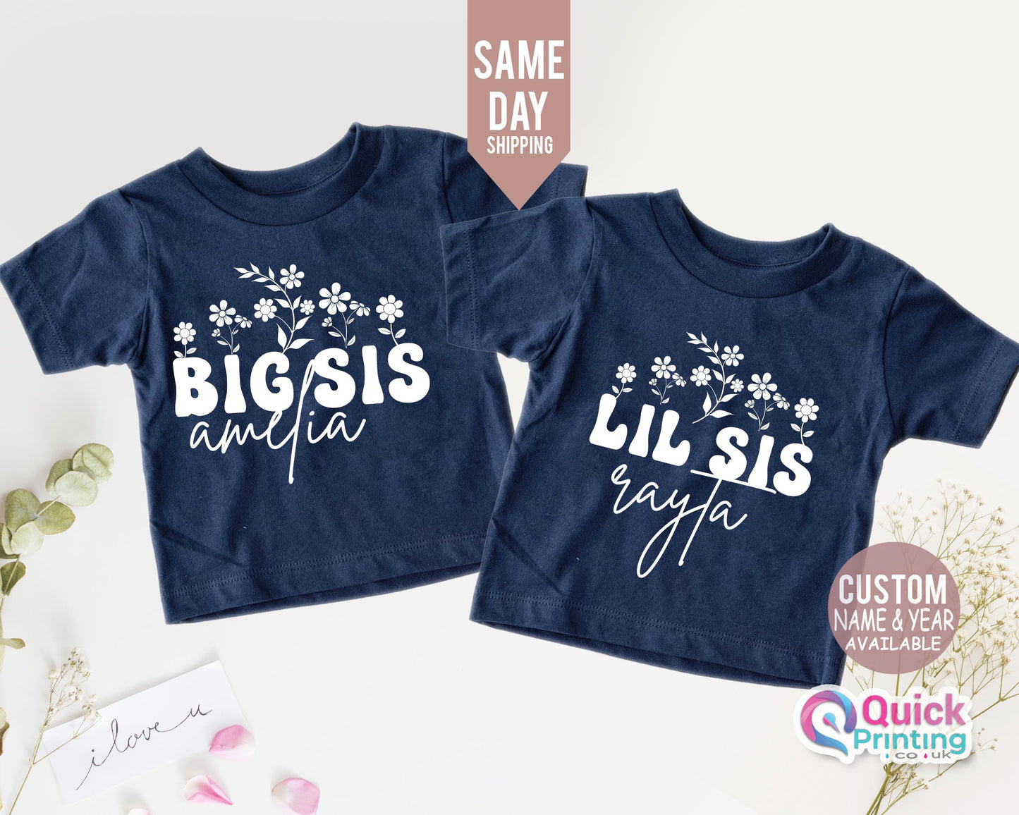 Custom Big Sister Little Sister T-Shirts: Floral Matching Tees