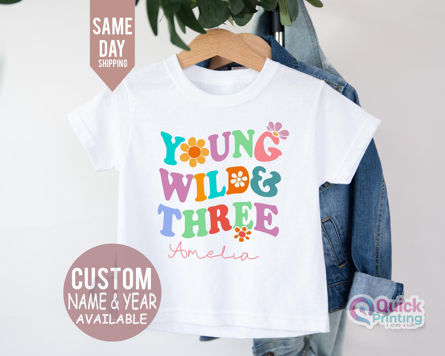 Young Wild & Three Kids Birthday Shirt, Custom Name Tshirt, 3rd Birthday Toddler Shirt, Personalised Birthday T-shirts,Third birthday tshirt