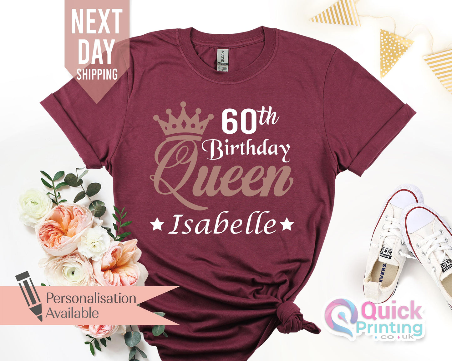 Personalised 60th Birthday Tshirt for Woman, Ladies Birthday Queen TShirts, 60th Birthday Gifts for women, Vintage Birthday Gift Mum Grandma