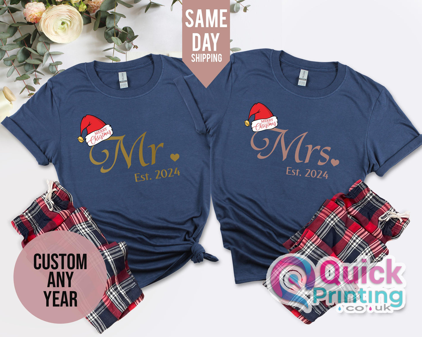 Mr Mrs Matching Christmas Couple Tshirt, Hubby Wifey Shirts, Bride Groom Tshirt, Newlywed Gift, Honeymoon Tshirt, Christmas Gift for her him