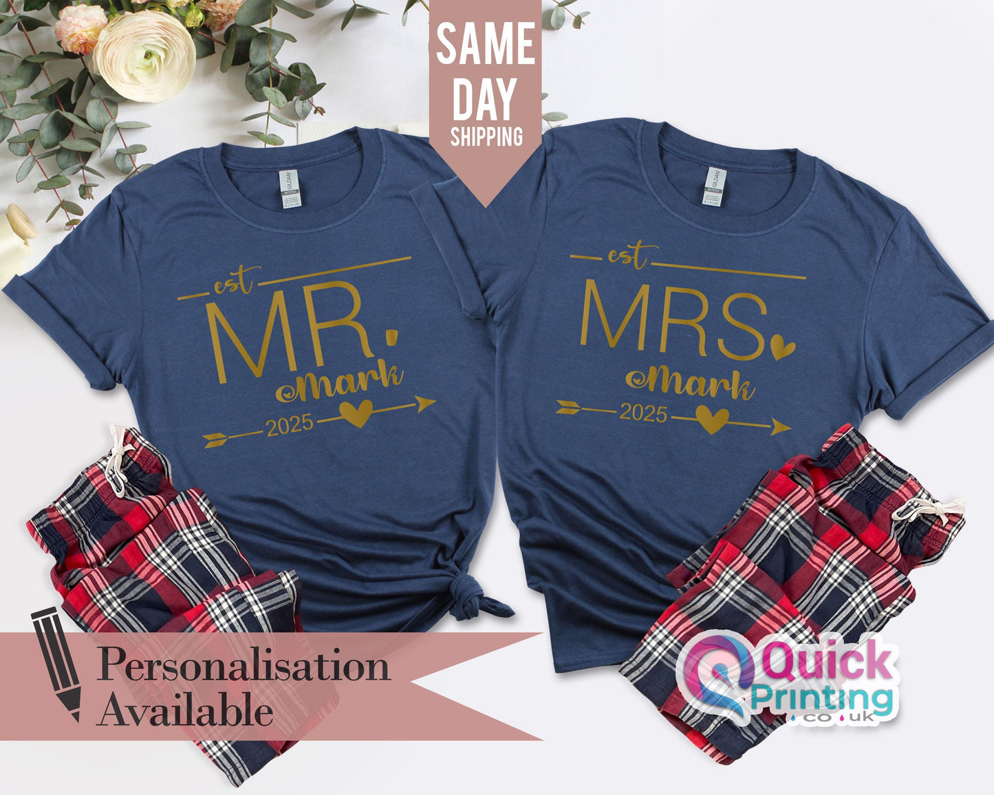 Personalised Mr Mrs Tshirt, Hubby Wifey Shirts, Bride Groom Tshirt, Newlywed Tshirt Gift, Honeymoon Couple Tshirt, Wedding Gift for her him
