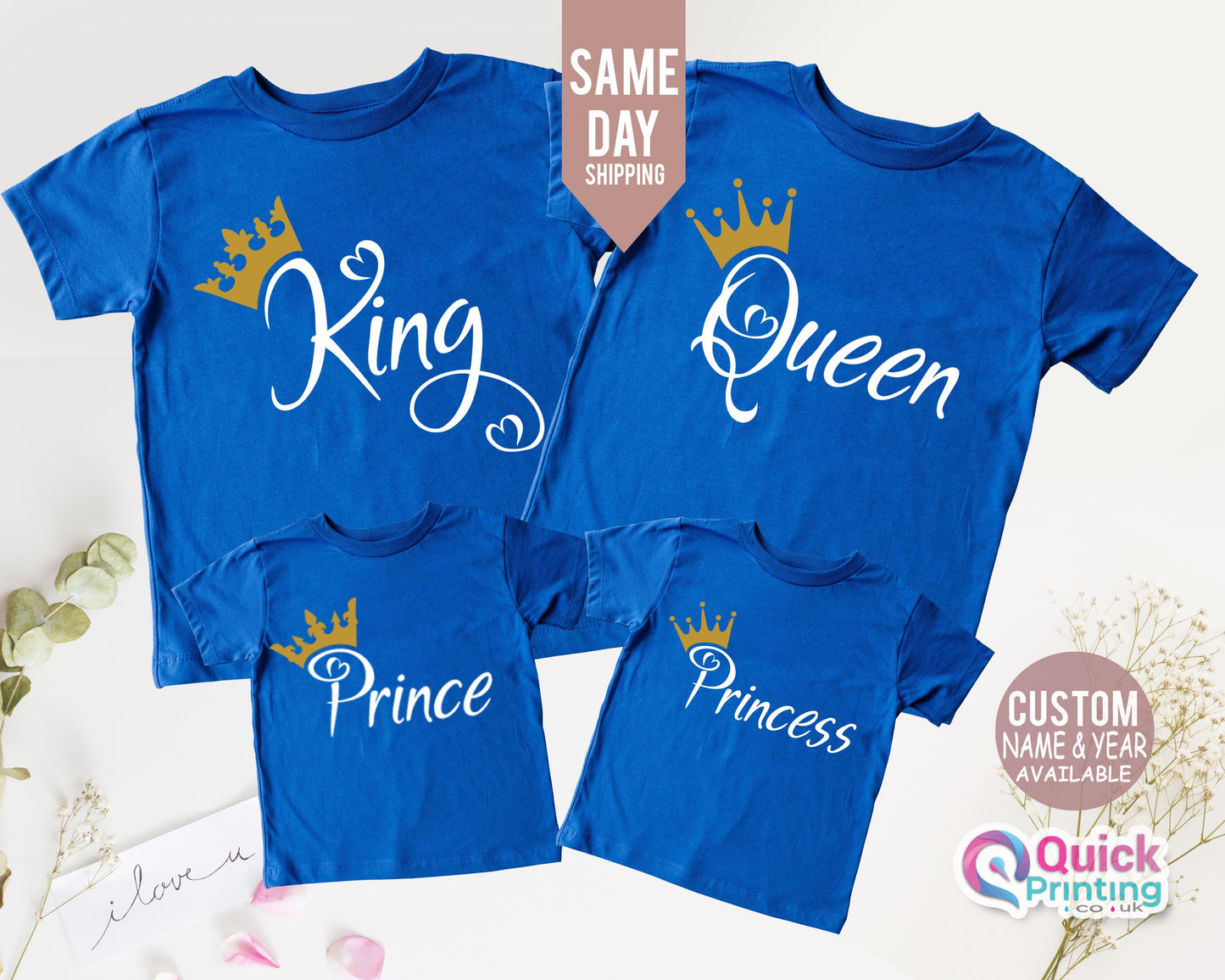 King Queen Matching Couple Shirts, ROYAL family king queen prince princess babygrow and adult t-shirts, gift for family newborn, Anniversary