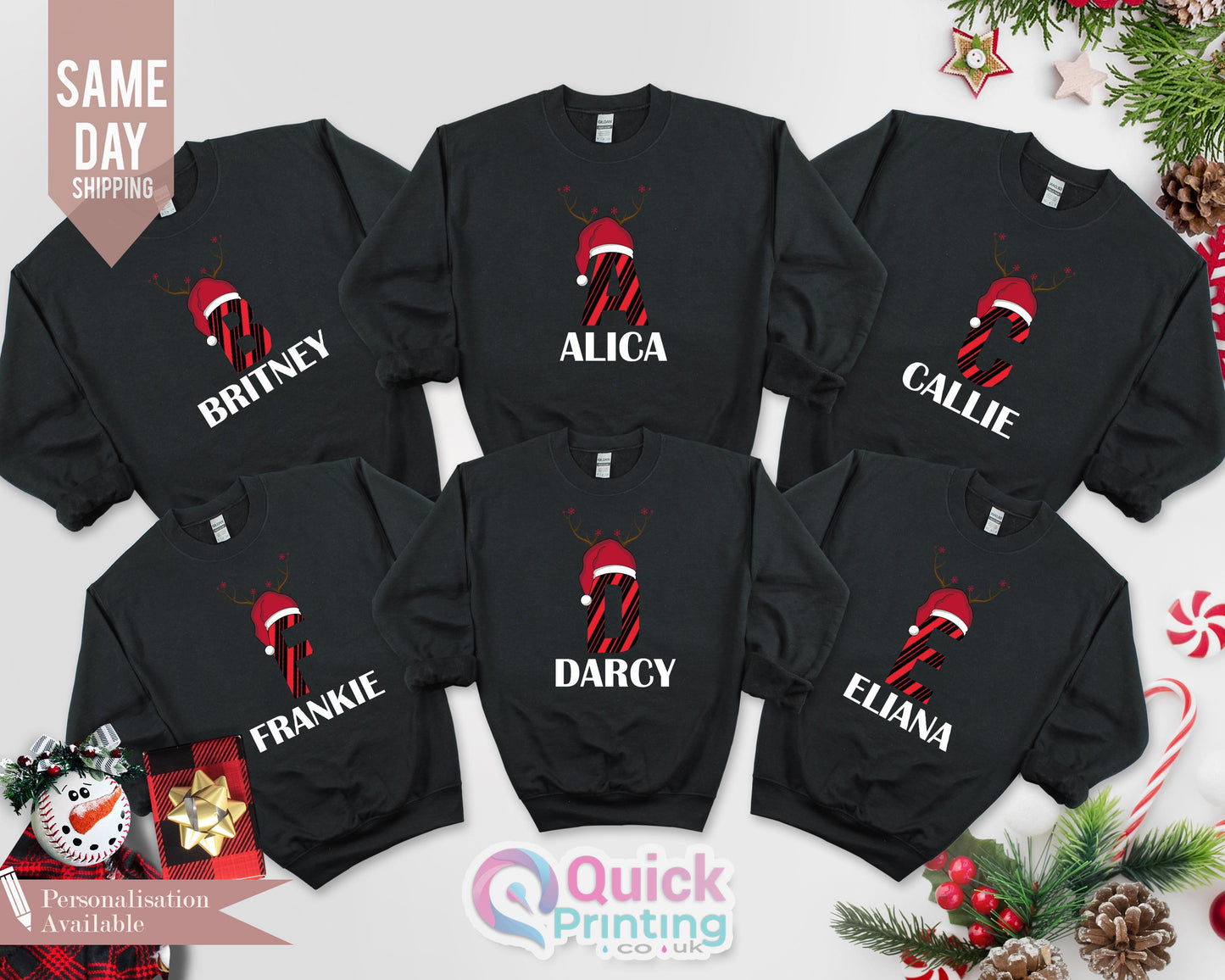 Christmas Alphabet Sweatshirt, Custom Christmas Shirt with Name, Christmas Sweatshirt, Matching Christmas Outfit, Family Christmas Shirt
