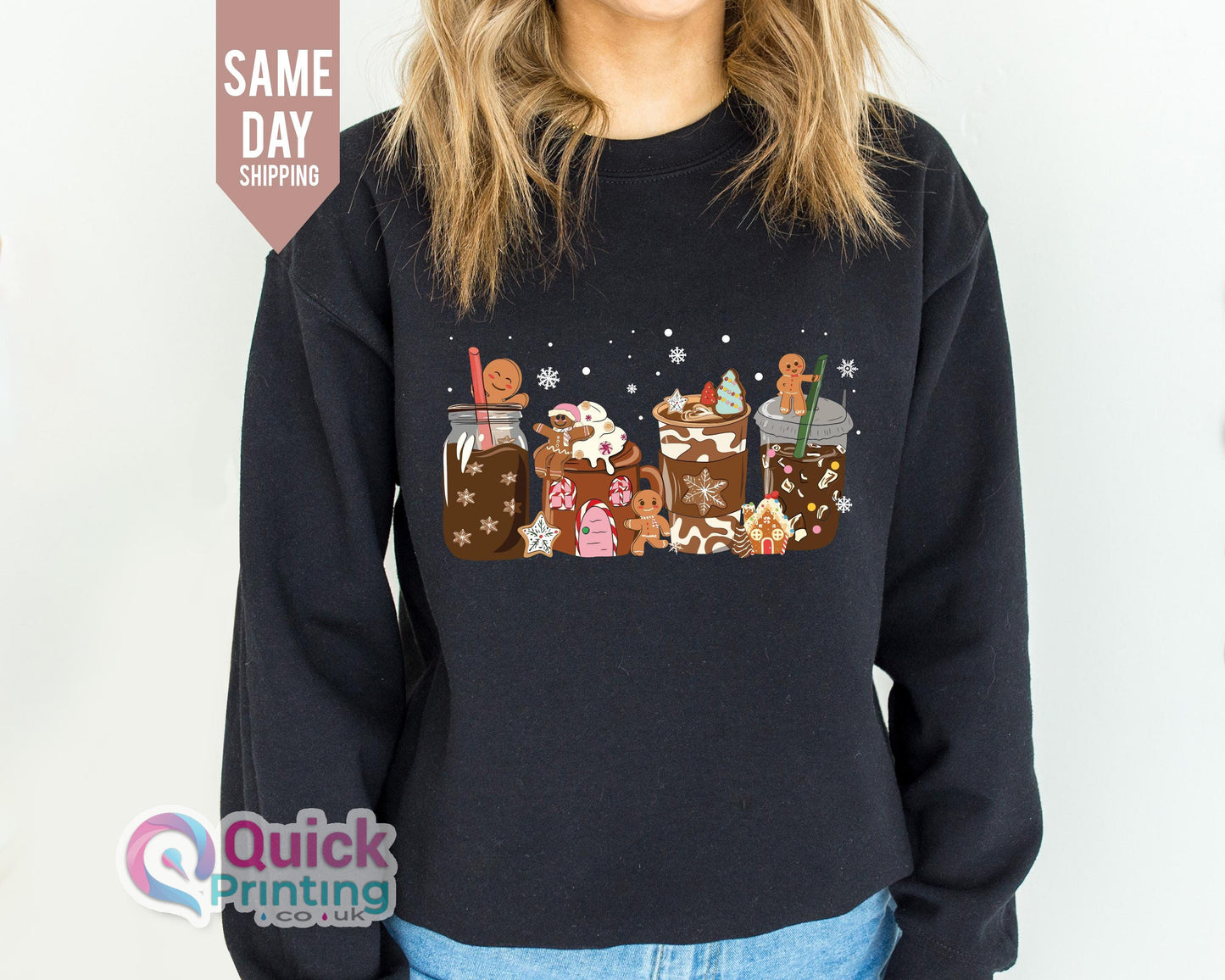 Gingerbread Christmas Coffee Sweatshirt, Christmas coffee Sweatshirt, Holiday Sweaters for Women, Xmas Tee 2024, Coffee Lover gift, Xmas Top