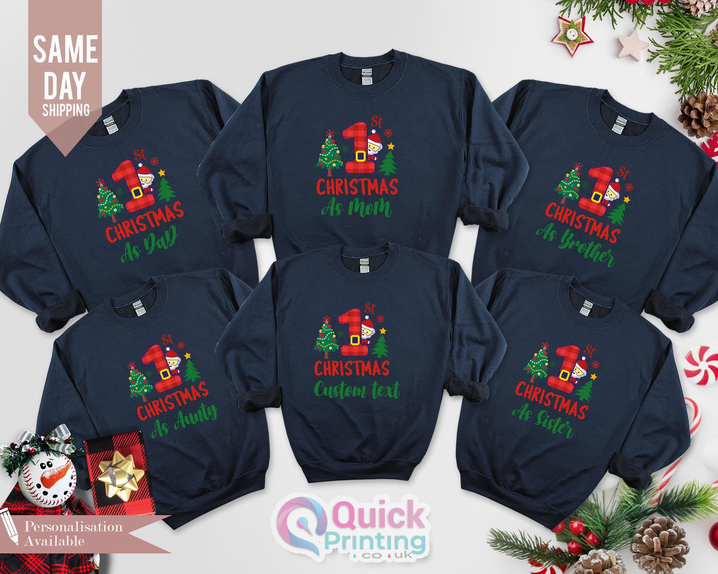 Custom Family Christmas Sweatshirt: First Christmas as Mom/Dad Matching Sweater
