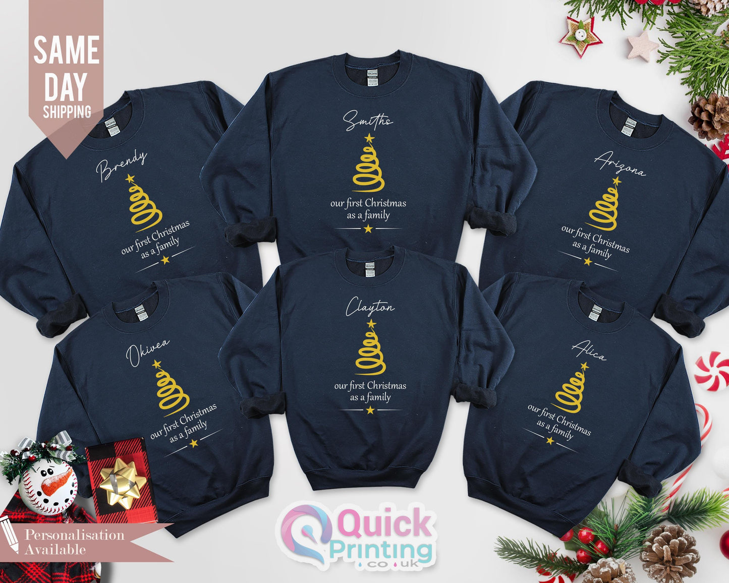 Personalized Family Christmas Sweatshirt: First Christmas Matching Set