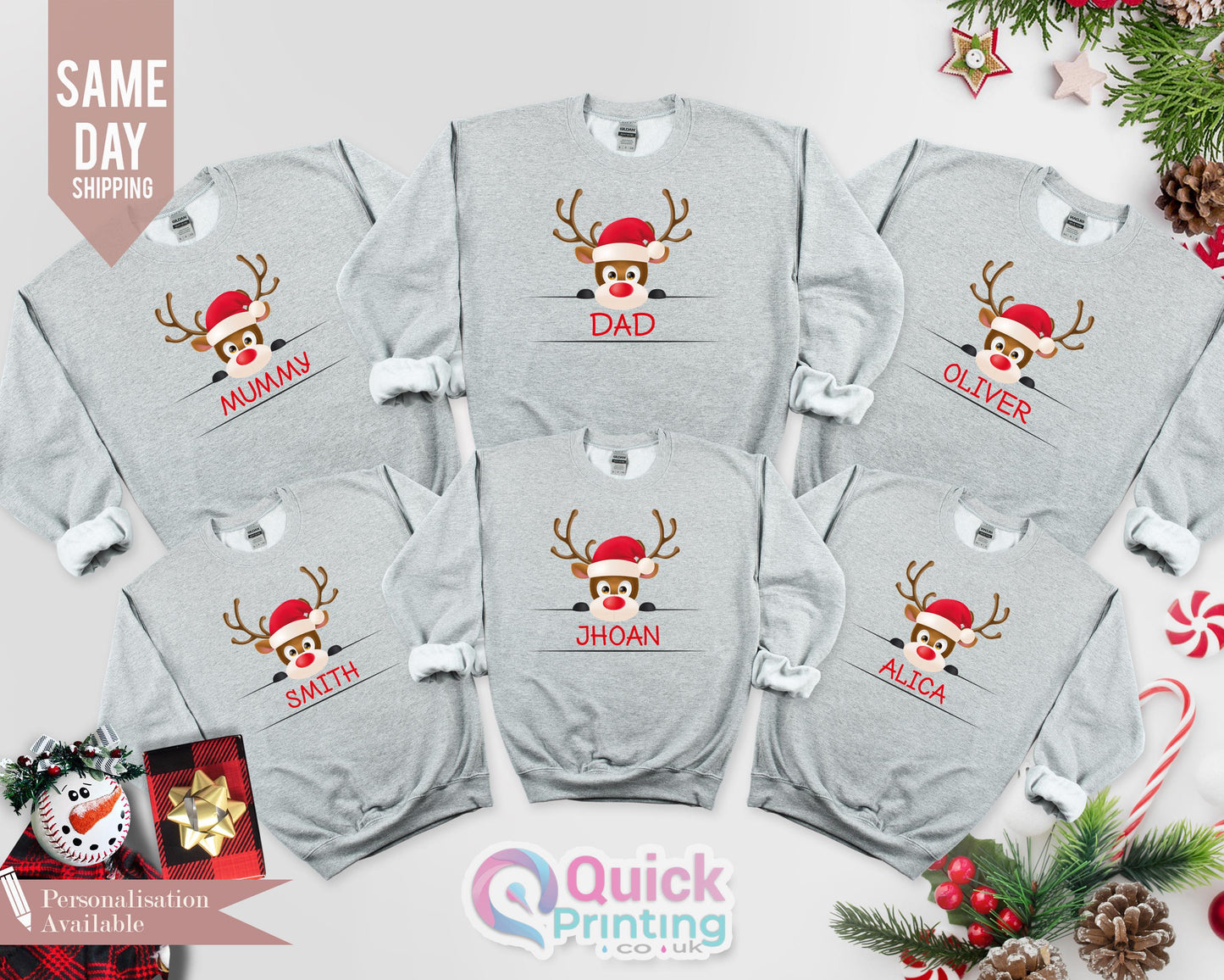 Personalized Christmas Reindeer Family Sweatshirt: Add Any Name
