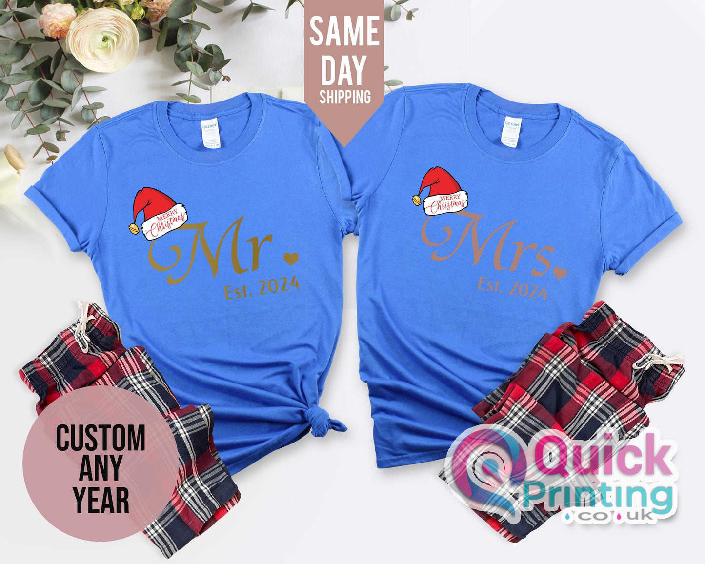 Mr Mrs Matching Christmas Couple Tshirt, Hubby Wifey Shirts, Bride Groom Tshirt, Newlywed Gift, Honeymoon Tshirt, Christmas Gift for her him
