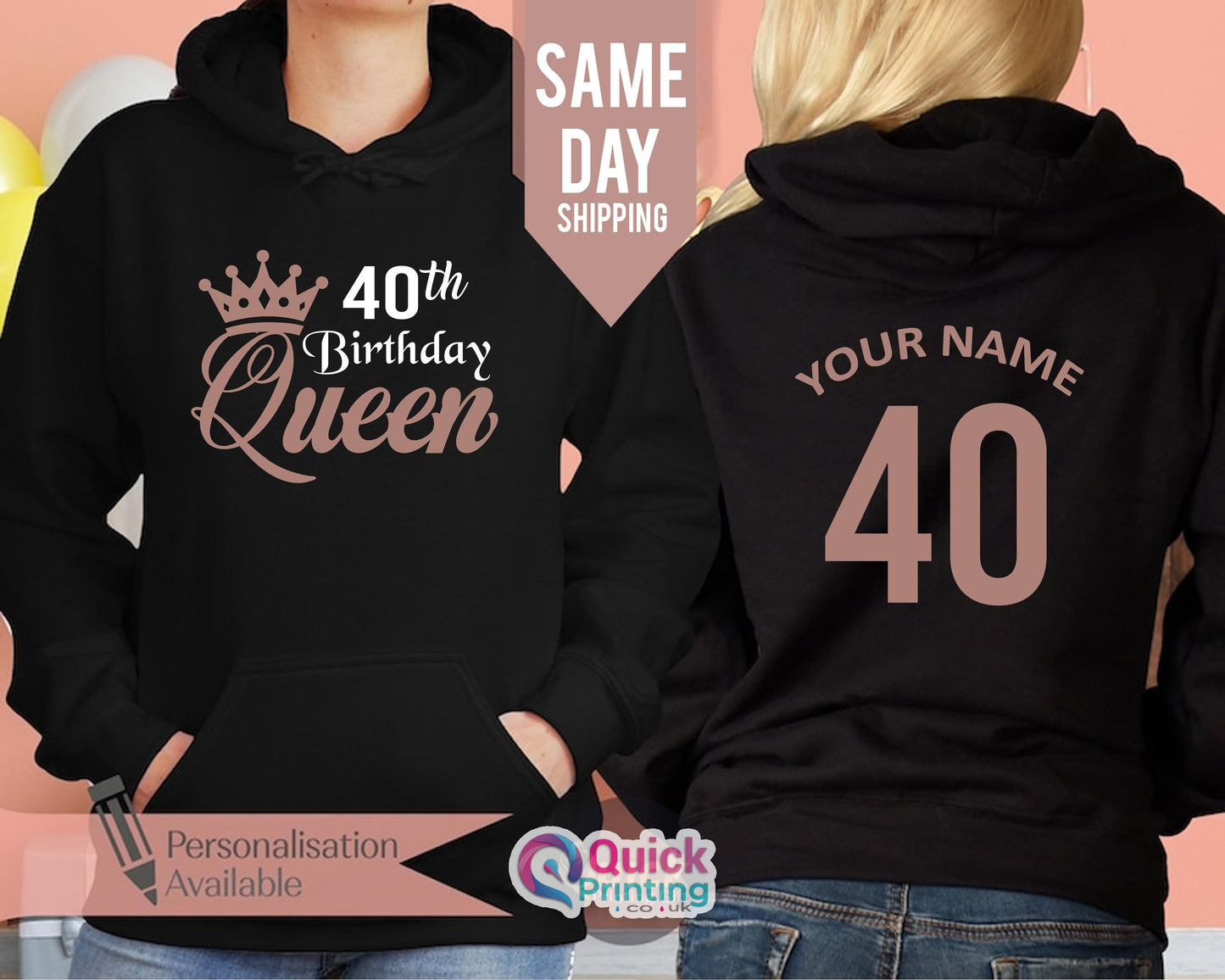 Custom Name 40th Birthday Hoodies, 40th Birthday Gifts for Women, Personalised Birthday Hoodies, Christmas Gifts for her