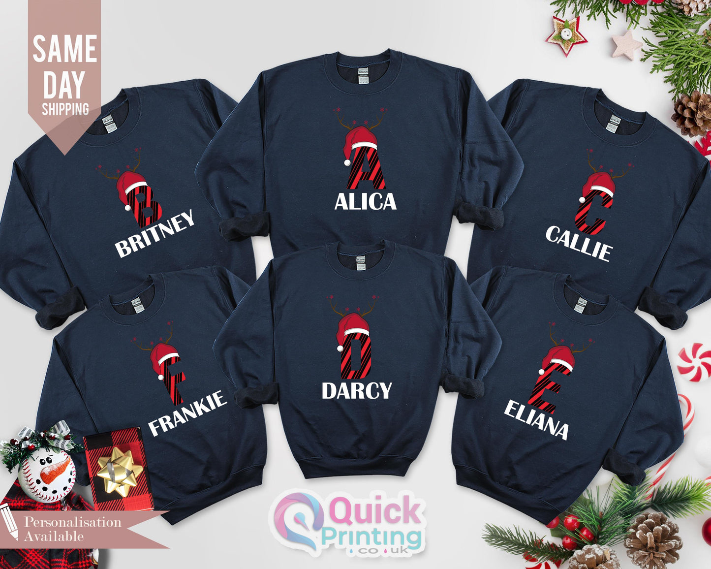 Christmas Alphabet Sweatshirt, Custom Christmas Shirt with Name, Christmas Sweatshirt, Matching Christmas Outfit, Family Christmas Shirt
