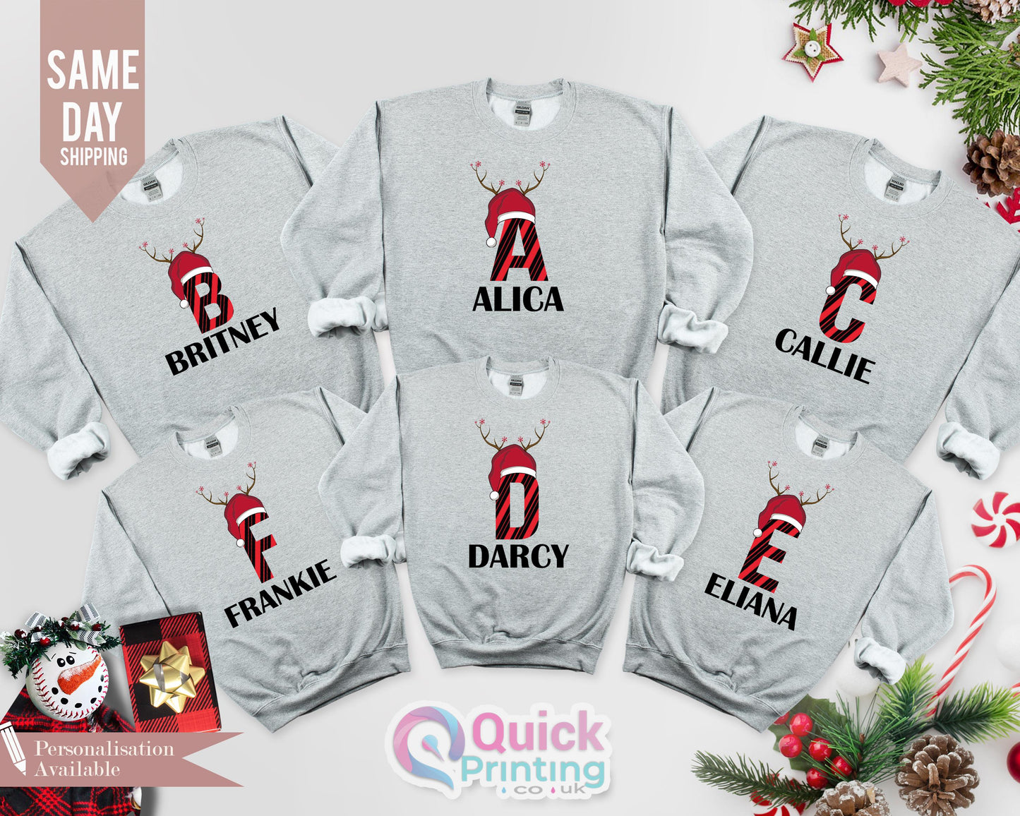 Christmas Alphabet Sweatshirt, Custom Christmas Shirt with Name, Christmas Sweatshirt, Matching Christmas Outfit, Family Christmas Shirt