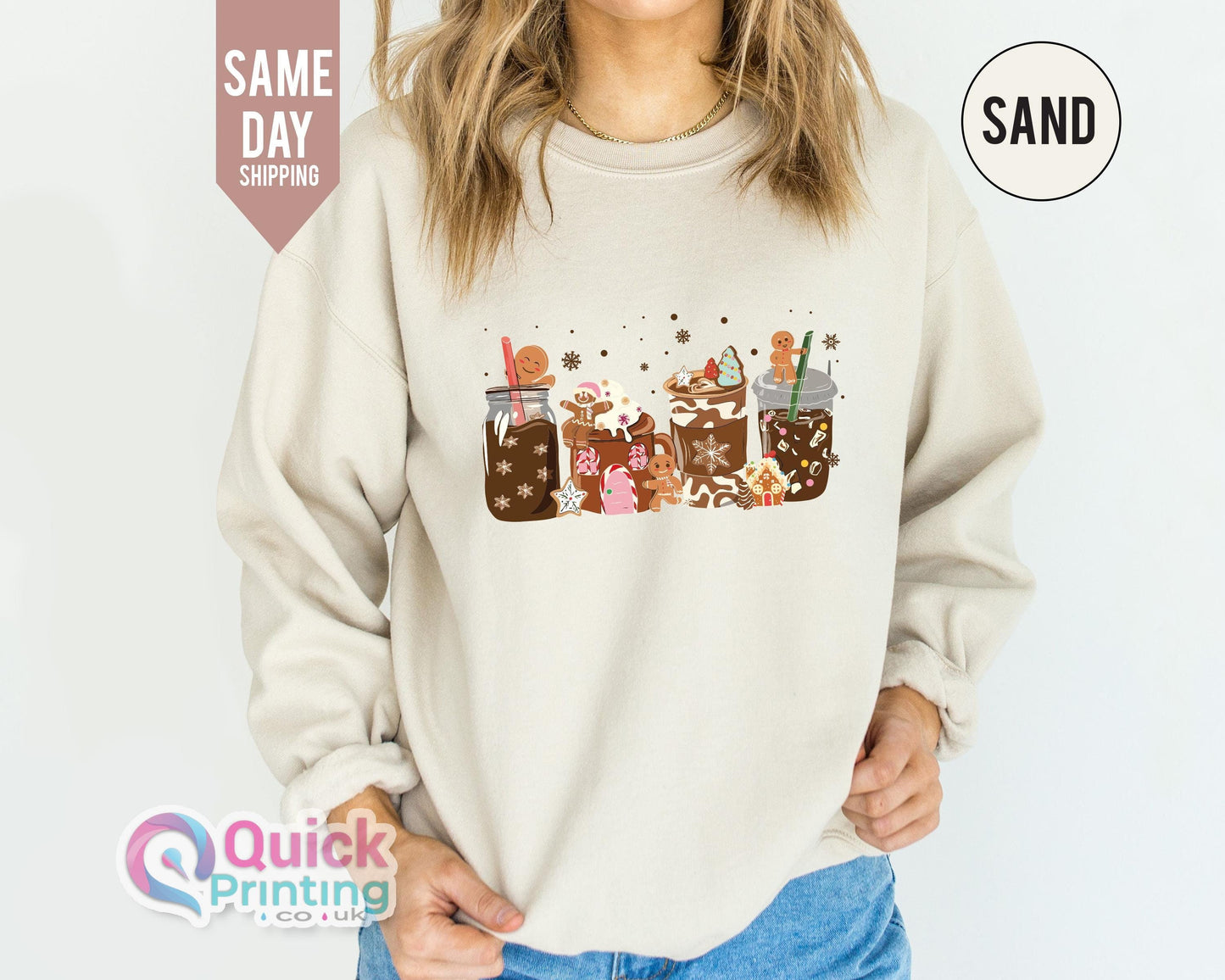 Gingerbread Christmas Coffee Sweatshirt, Christmas coffee Sweatshirt, Holiday Sweaters for Women, Xmas Tee 2024, Coffee Lover gift, Xmas Top
