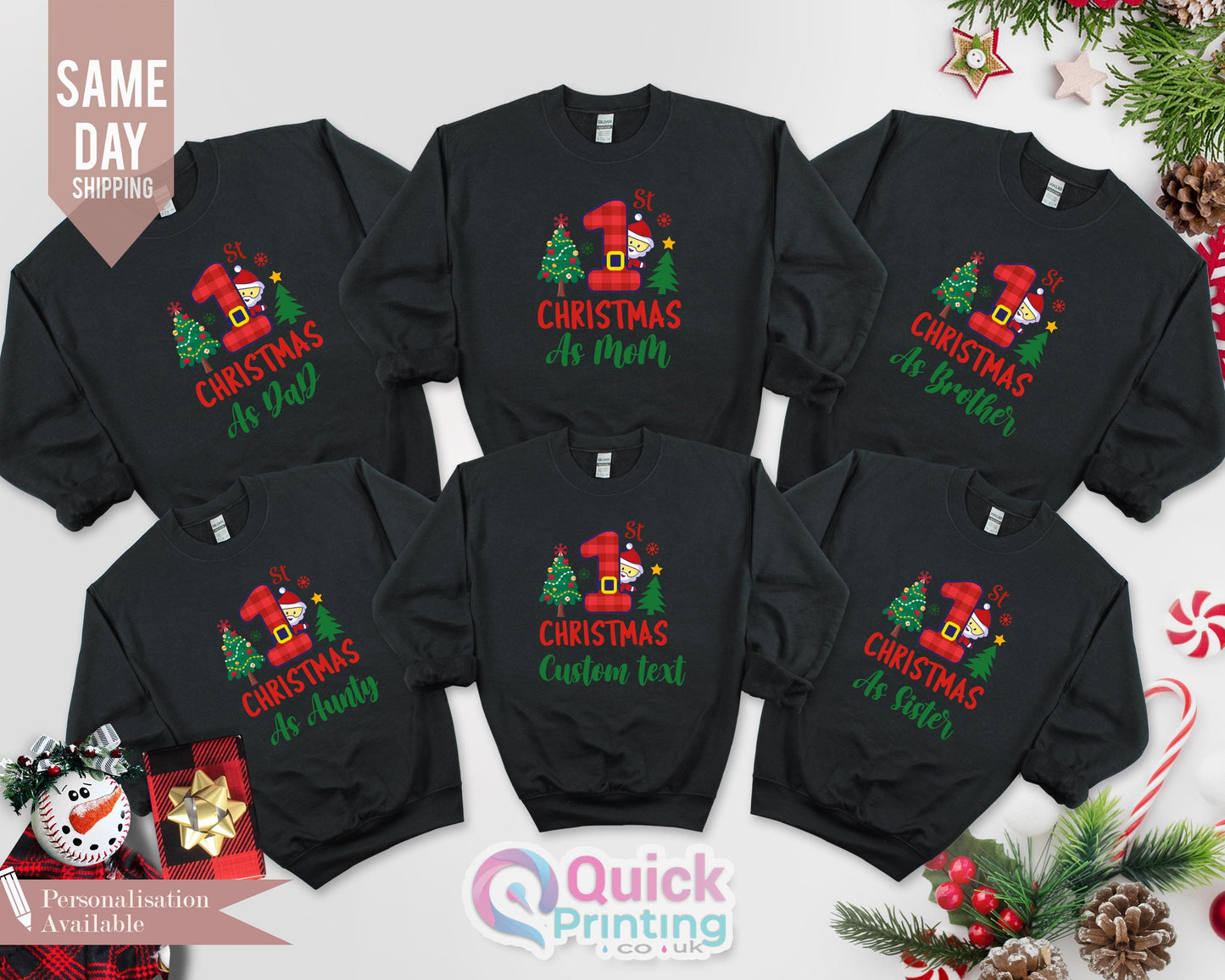 Custom Family Christmas Sweatshirt: First Christmas as Mom/Dad Matching Sweater