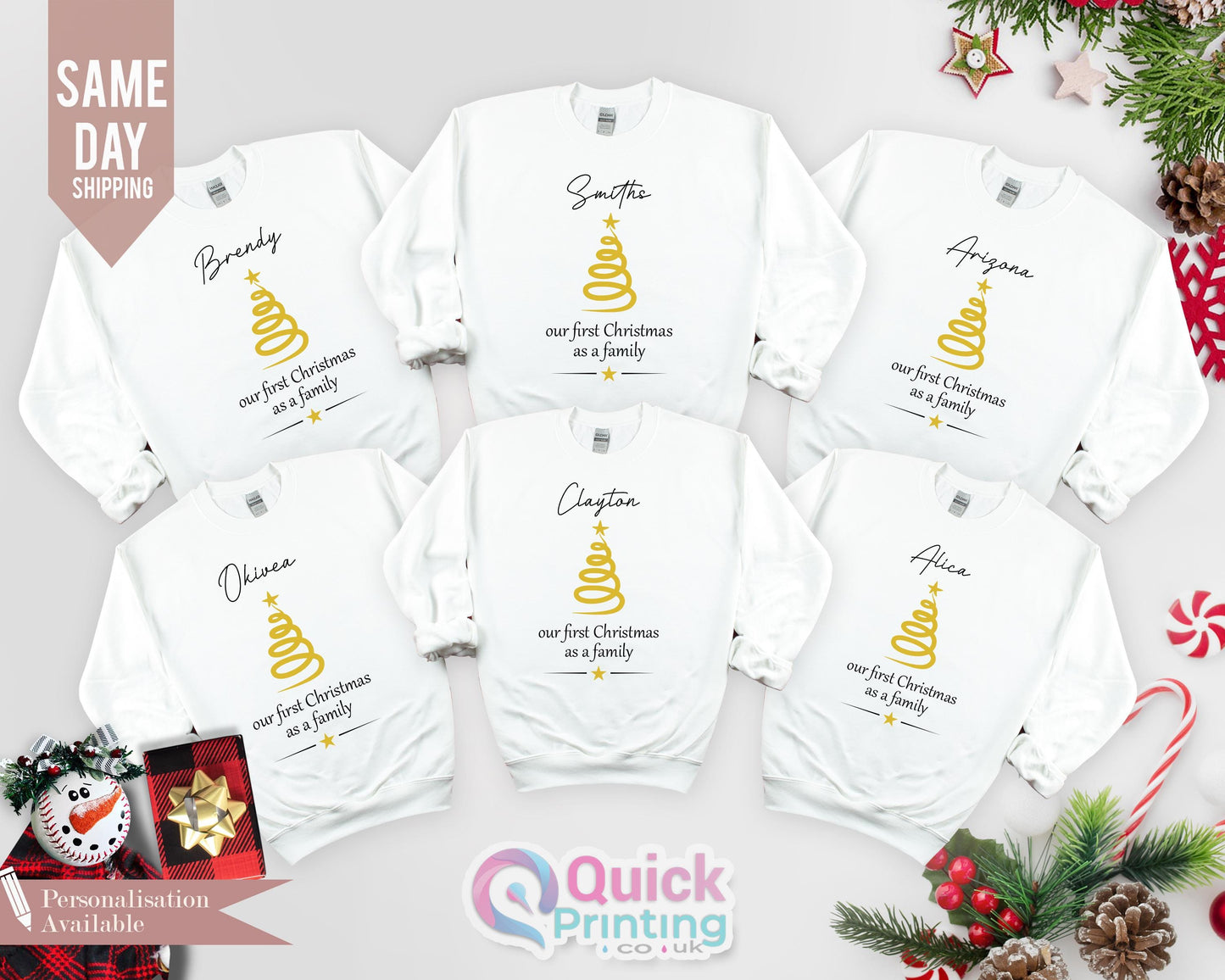 Personalized Family Christmas Sweatshirt: First Christmas Matching Set