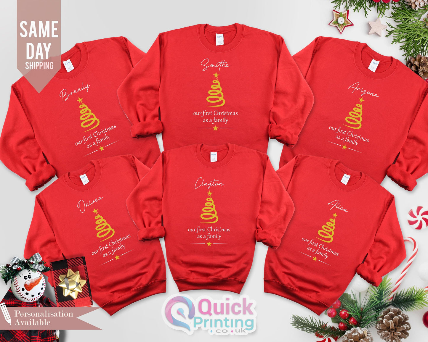 Personalized Family Christmas Sweatshirt: First Christmas Matching Set