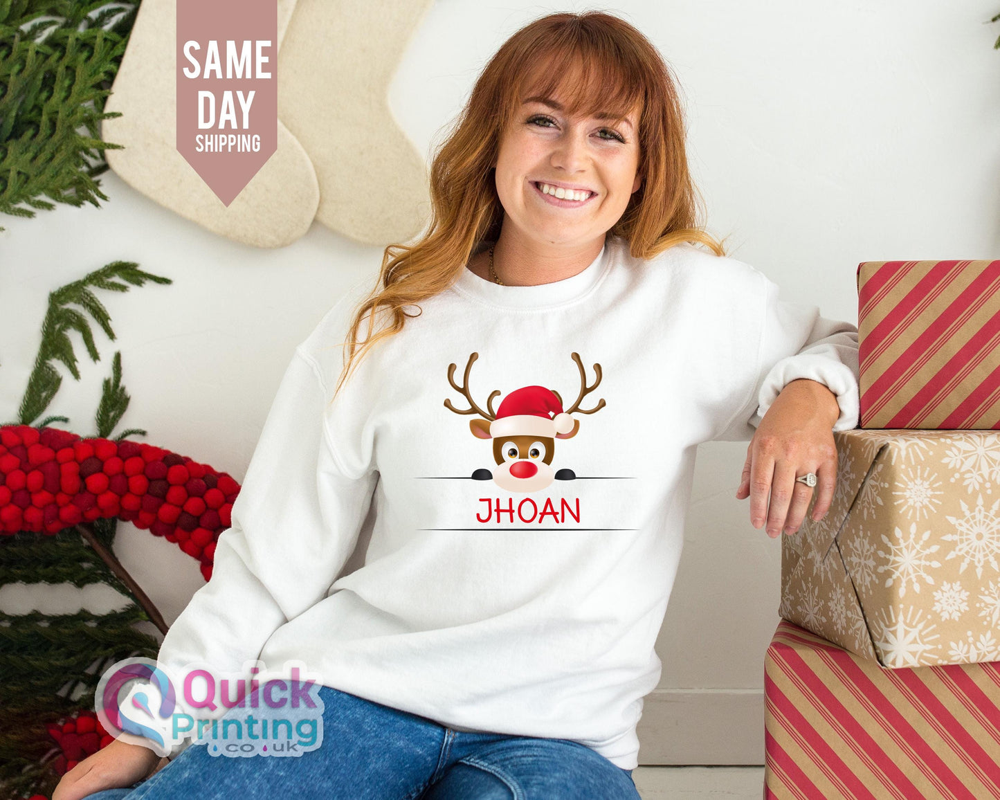 Christmas Reindeer Name Family Matching Sweatshirt, personalized Reindeer Family Sweatshirt, Reindeer Add Any Name Including Pet Cat Dog Tee