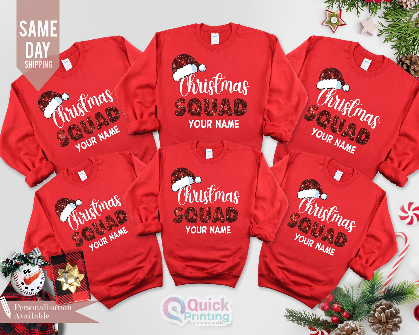 Personalized Christmas Squad Sweatshirt: Matching Family Holiday Jumper