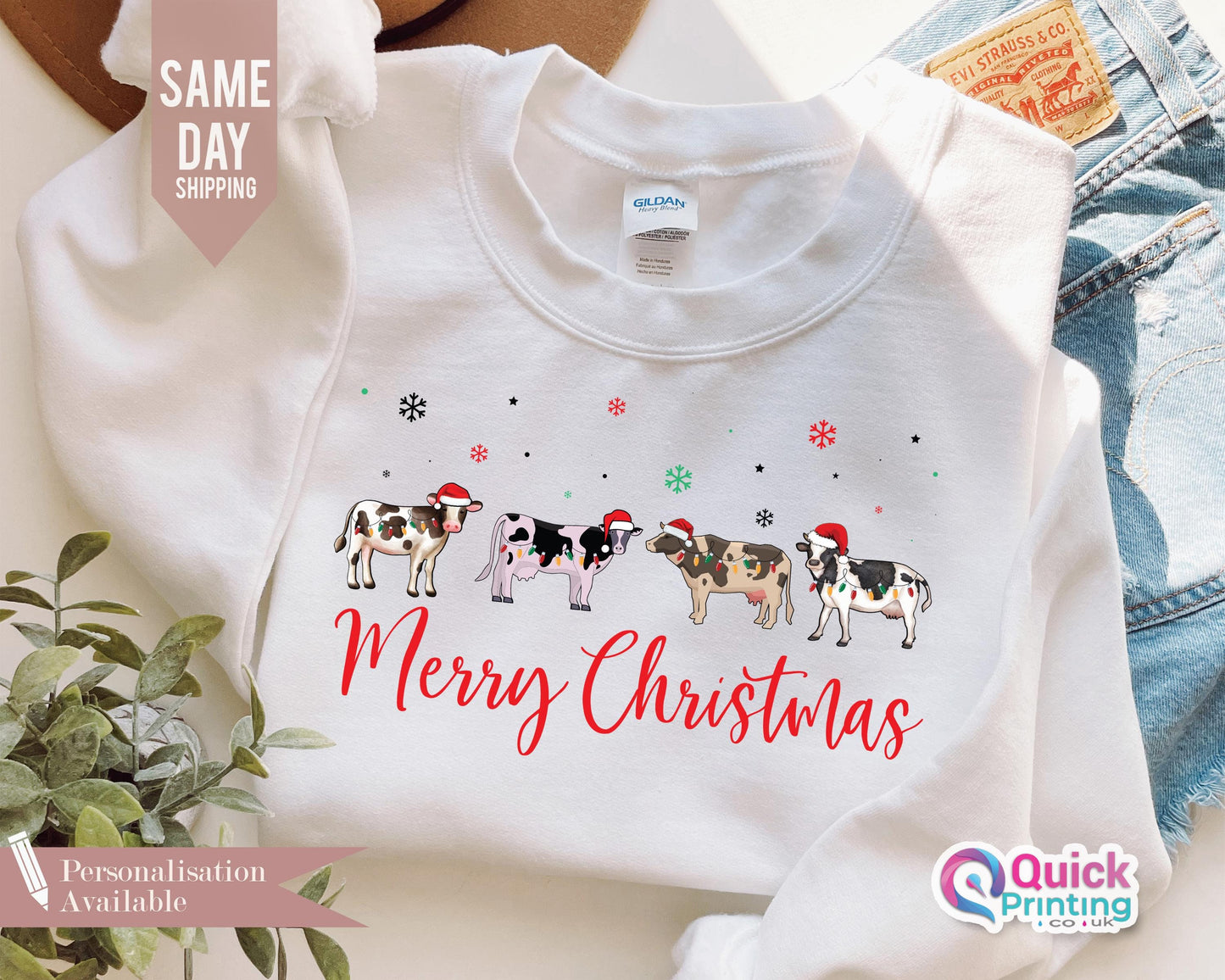 Christmas Cow Sweatshirt, Funny Christmas Shirt, Highland Cow Crewneck, Cow Lights Sweater, Holiday Sweater, Women's Cow Shirt, Merry Xmas T