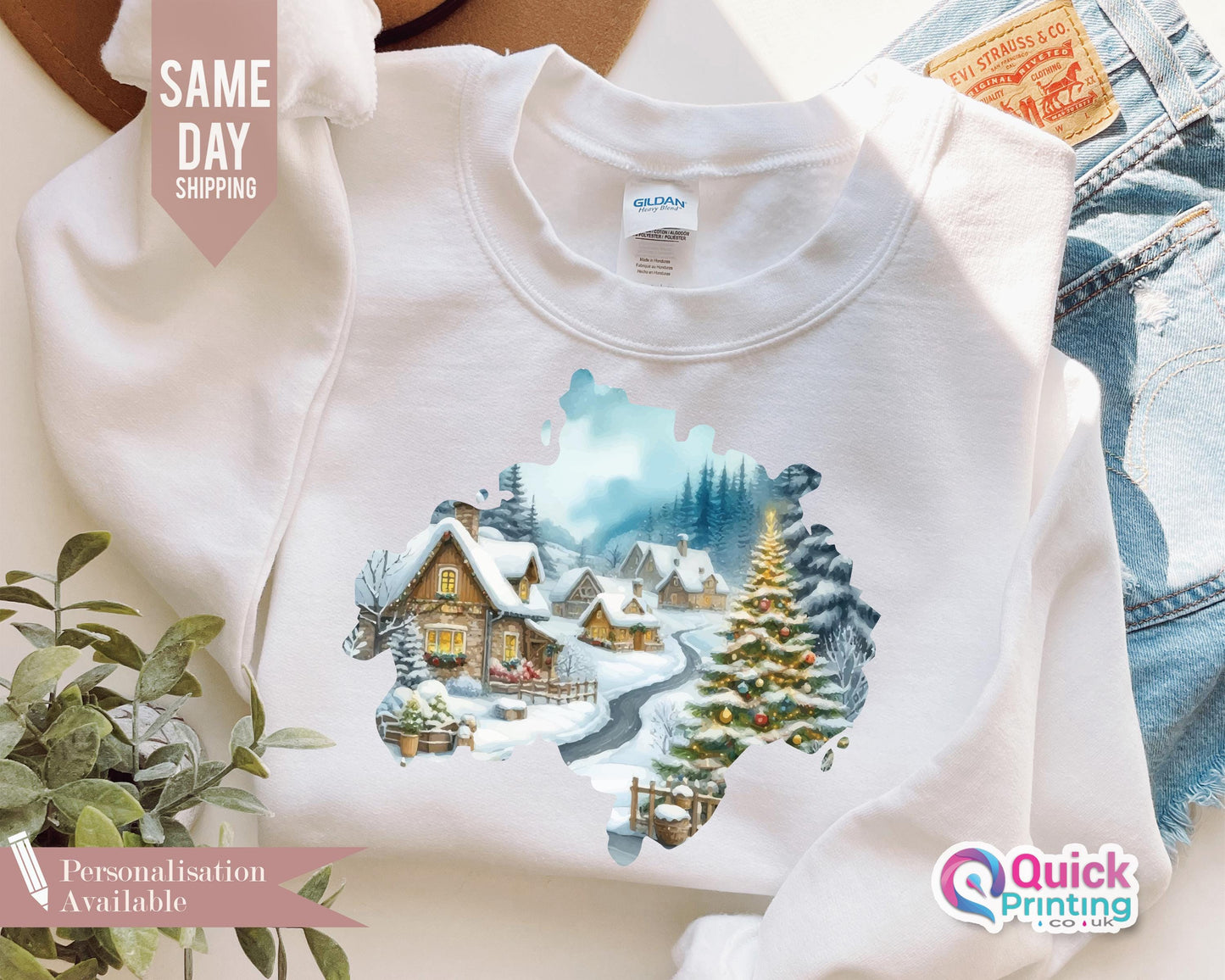 Retro Winter Village Christmas Sweatshirt: Unisex Crewneck
