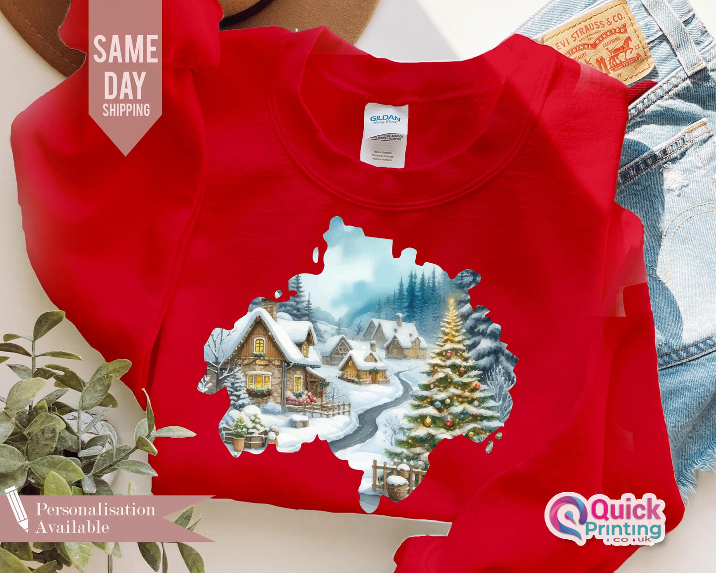 Retro Winter Village Christmas Sweatshirt: Unisex Crewneck