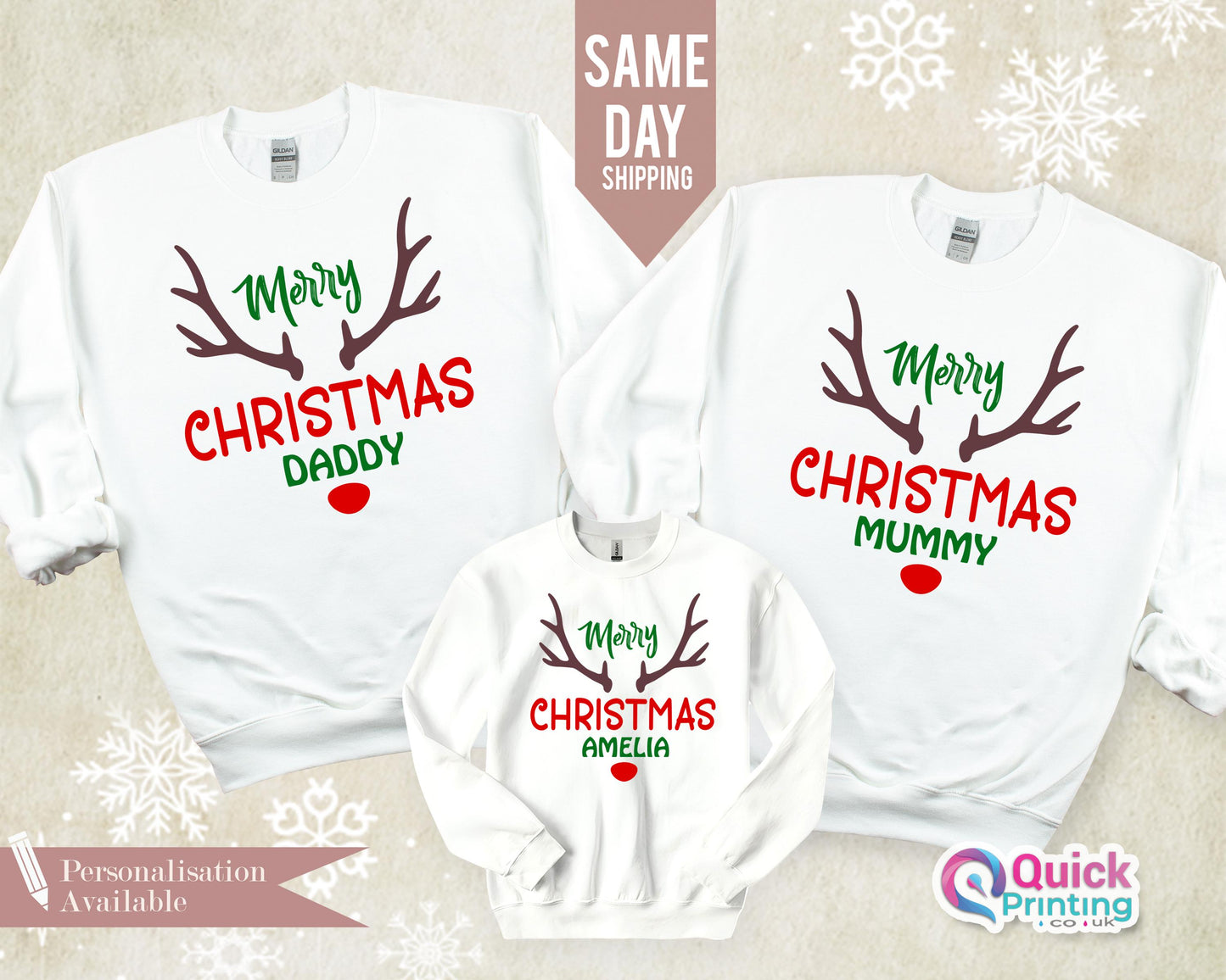 Merry Christmas Sweatshirt, Custom Reindeer Christmas Sweatshirt, Cute Winter Sweater, Christmas Shirt for Women, Christmas Crewneck Sweater