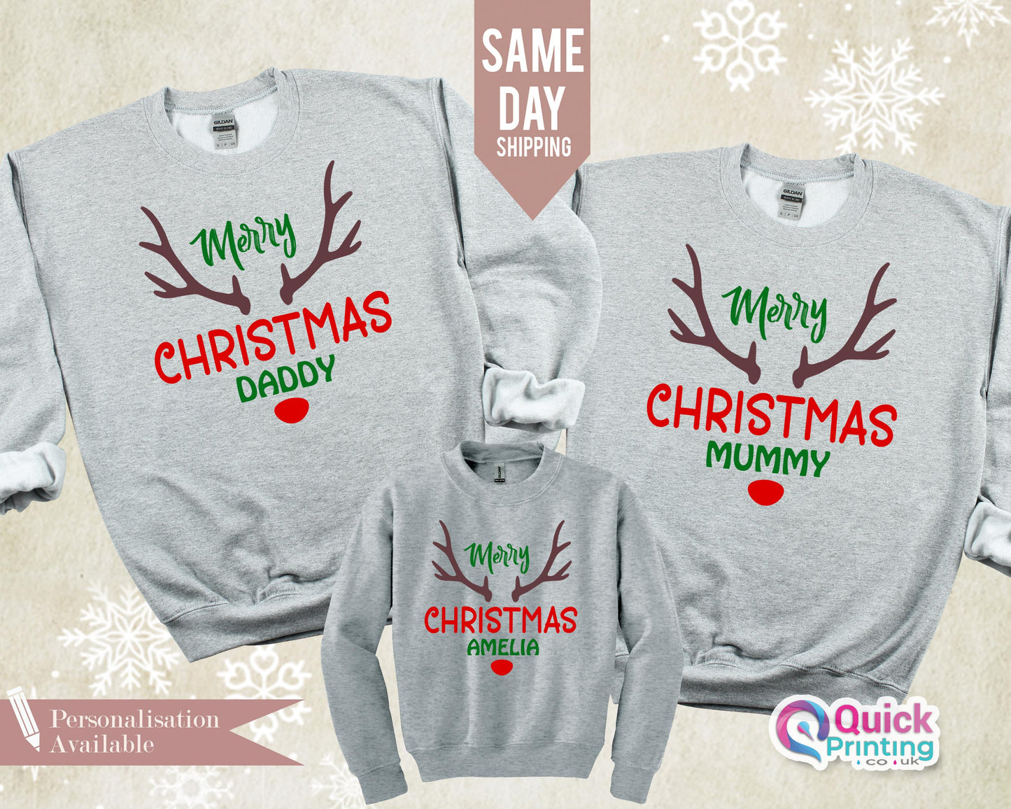 Merry Christmas Sweatshirt, Custom Reindeer Christmas Sweatshirt, Cute Winter Sweater, Christmas Shirt for Women, Christmas Crewneck Sweater