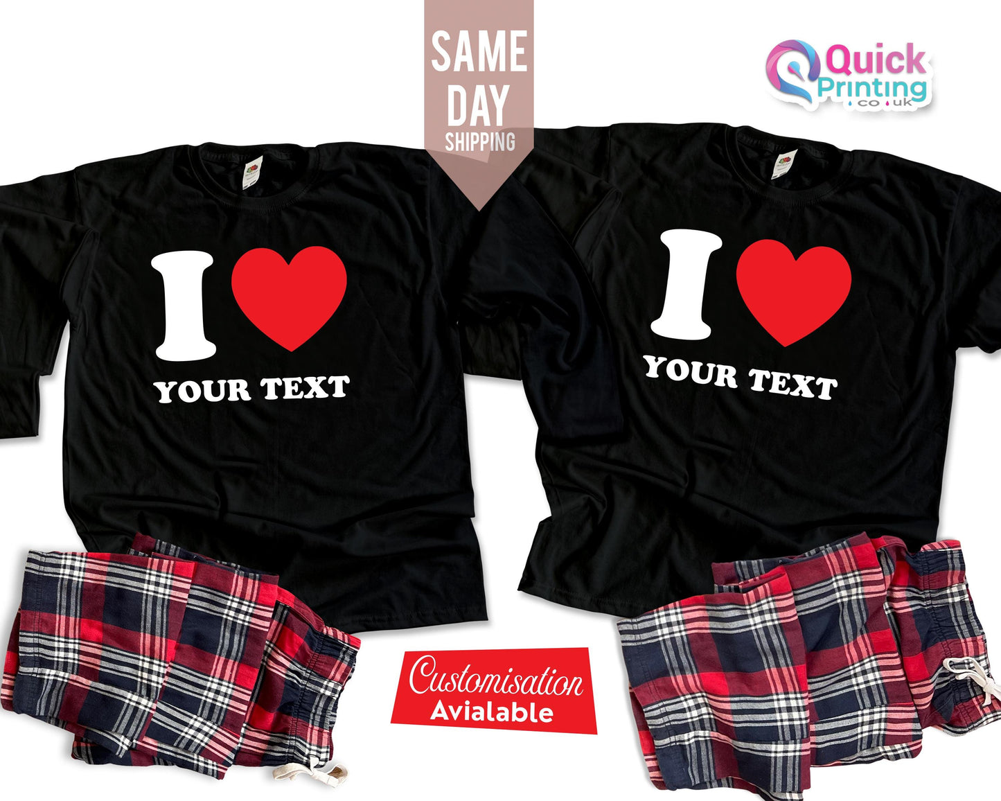 Personalised I Heart Long Sleeve Shirt, Personalised I Love T-Shirt, Heart Custom Shirt, Christmas Family Pajama set Long Sleeve,Xmas Pajama