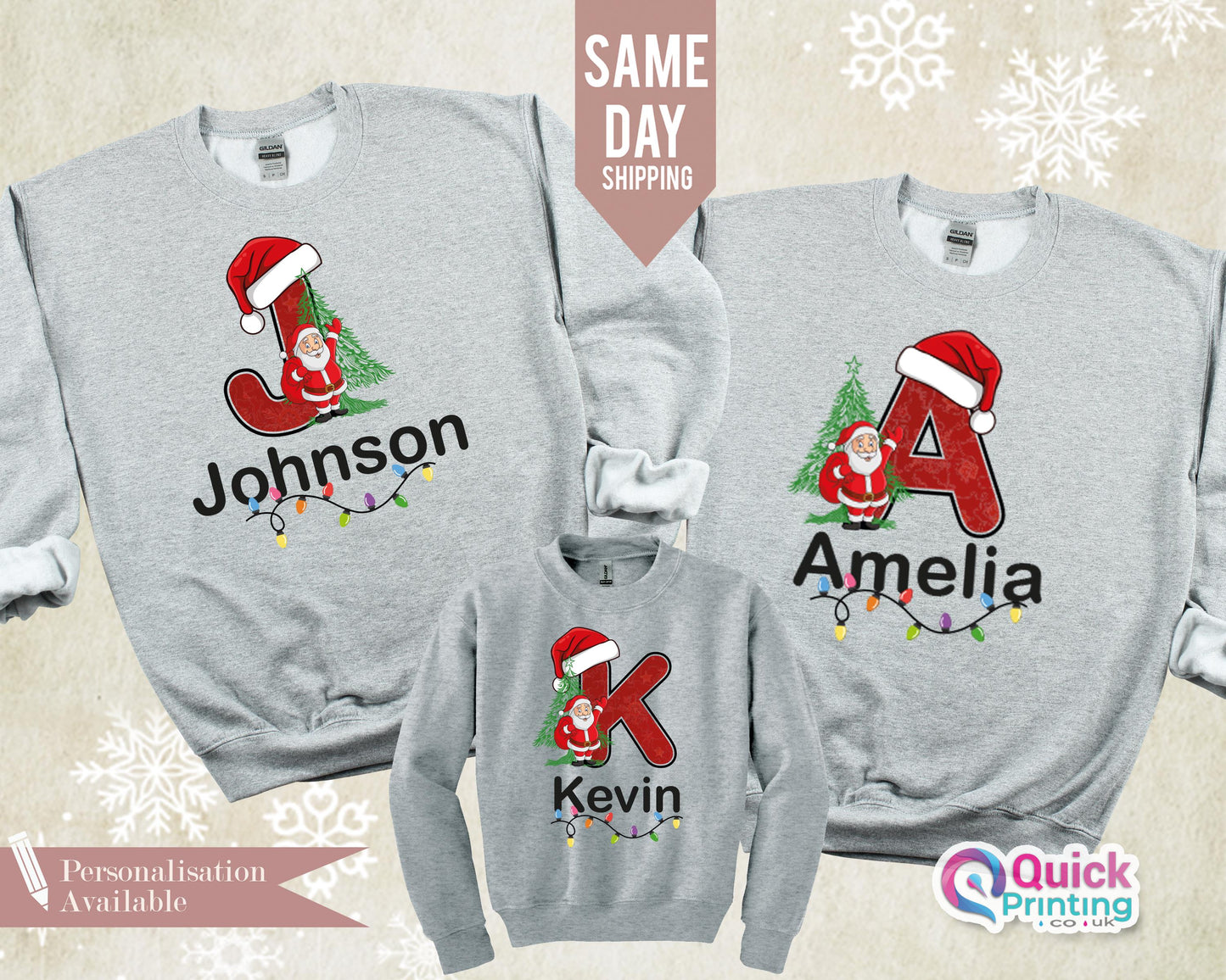 Christmas Name Custom Sweatshirt 2024, Funny Family Xmas Jumper, Christmas Custom Letter Sweater, Personalized Christmas Family Sweatshirt