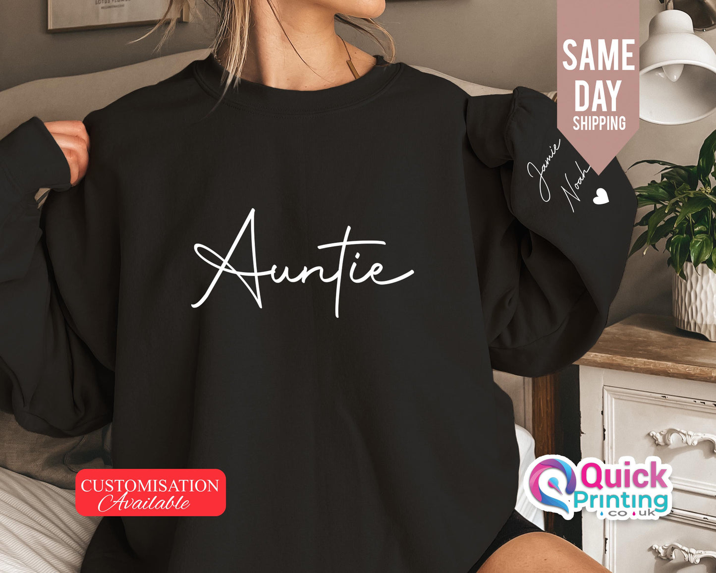 Custom Auntie Sweatshirt: Personalized Name Sleeve, Aunt Gift