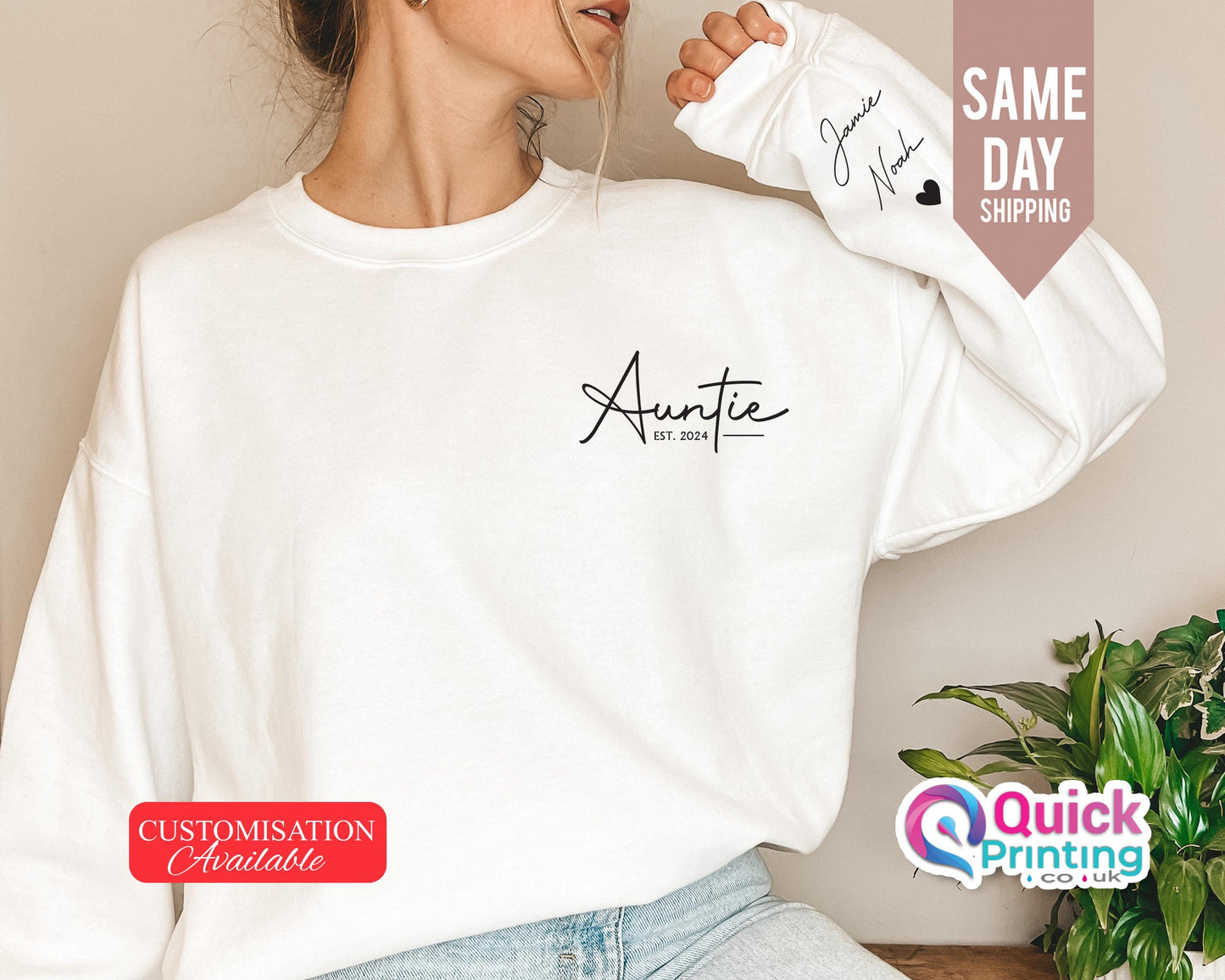 Custom Aunty Sweatshirt with Name on Sleeve, Personalized Auntie jumper, Auntie Announcement Sweater, Custom Auntie Sweatshirt, Auntie Gift