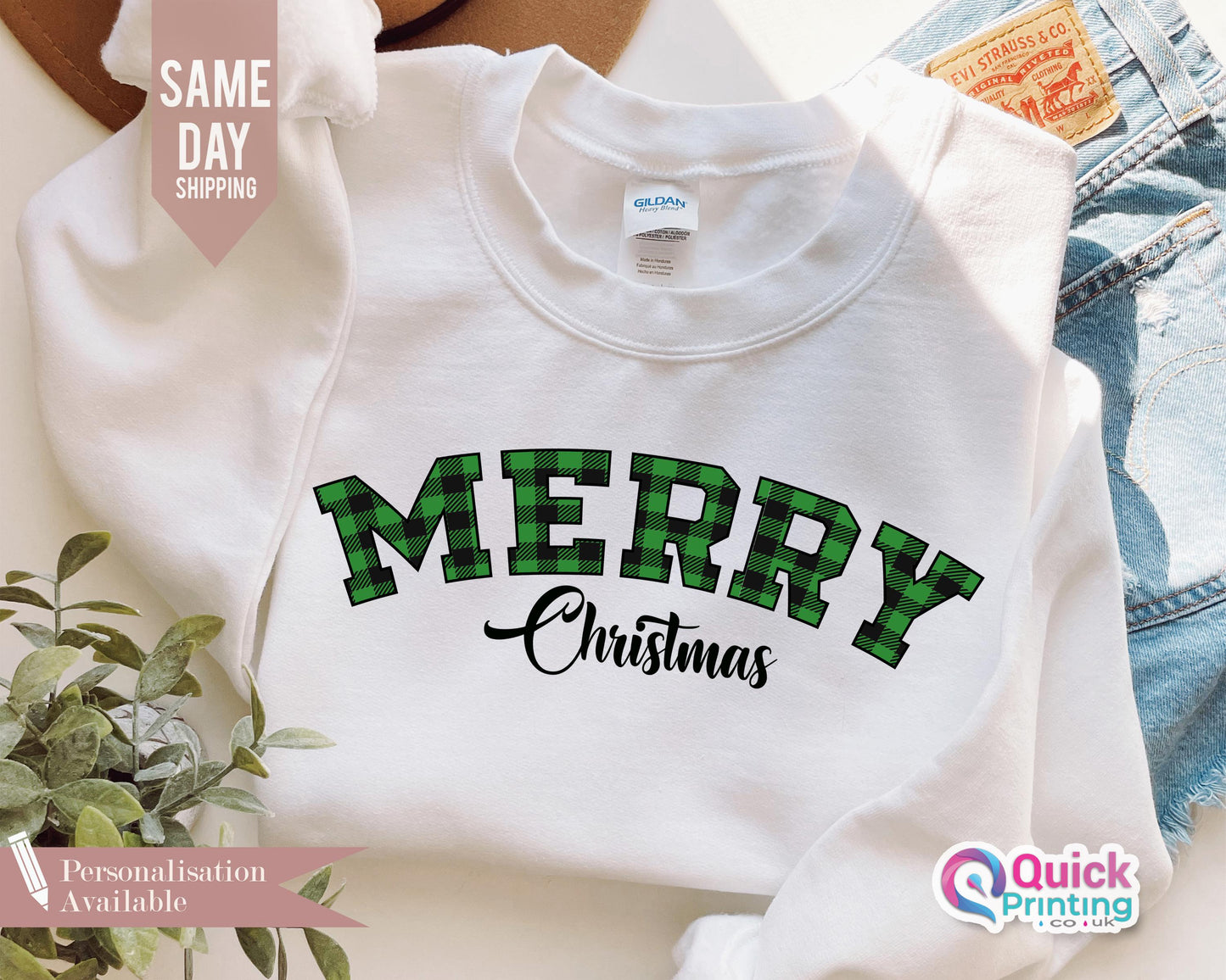 Buffalo Plaid 'Merry Christmas' Sweatshirt: Family Holiday Crewneck