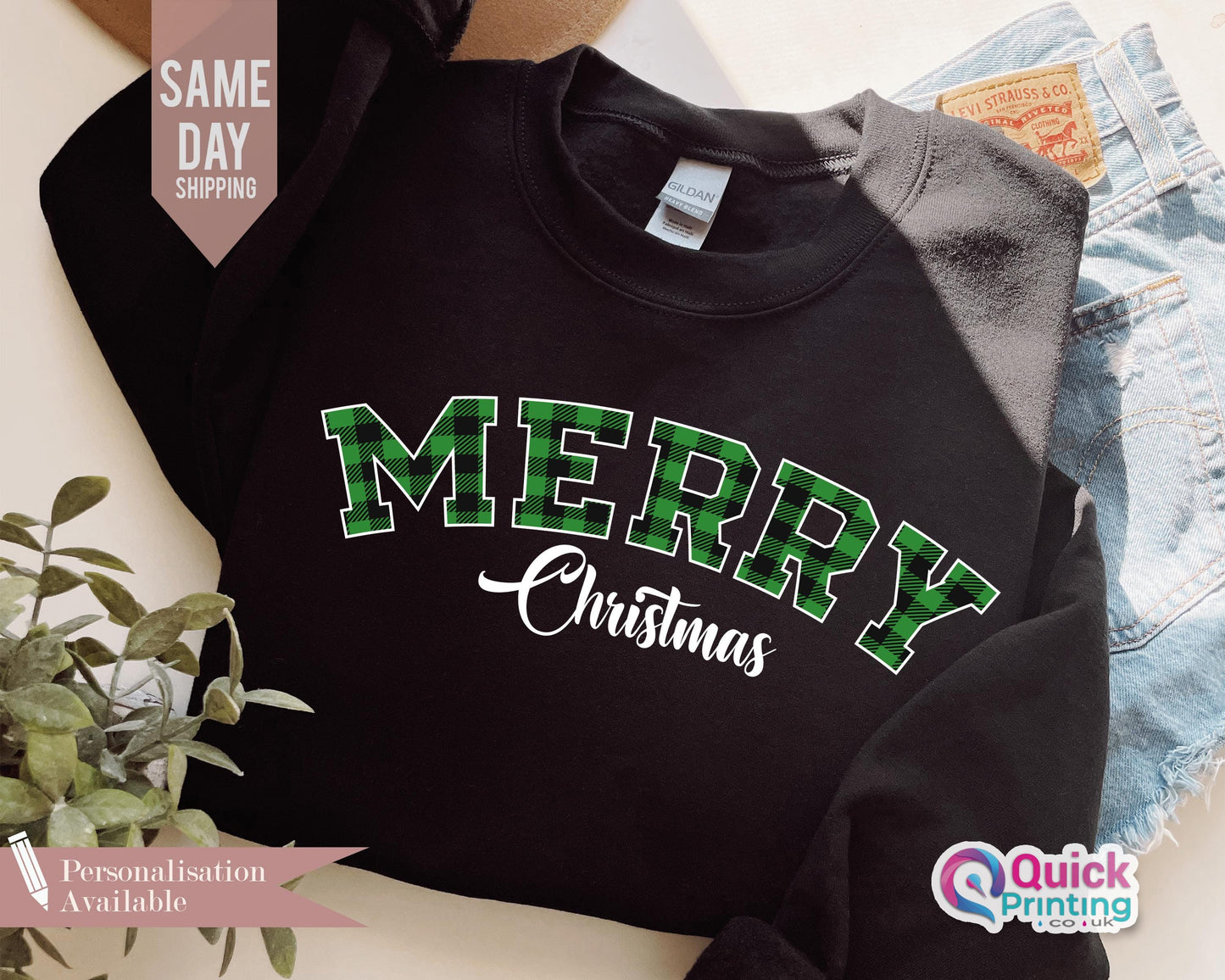 Buffalo Plaid 'Merry Christmas' Sweatshirt: Family Holiday Crewneck