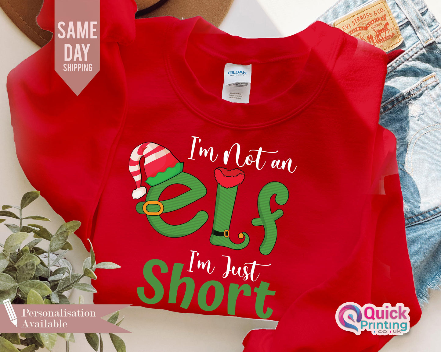 I'm Not An Elf I'm Just Short Sweatshirt, Funny Christmas Jumper, Christmas Elf Shirt Unisex Crewneck Sweatshirt, Family Xmas Sweatshirt