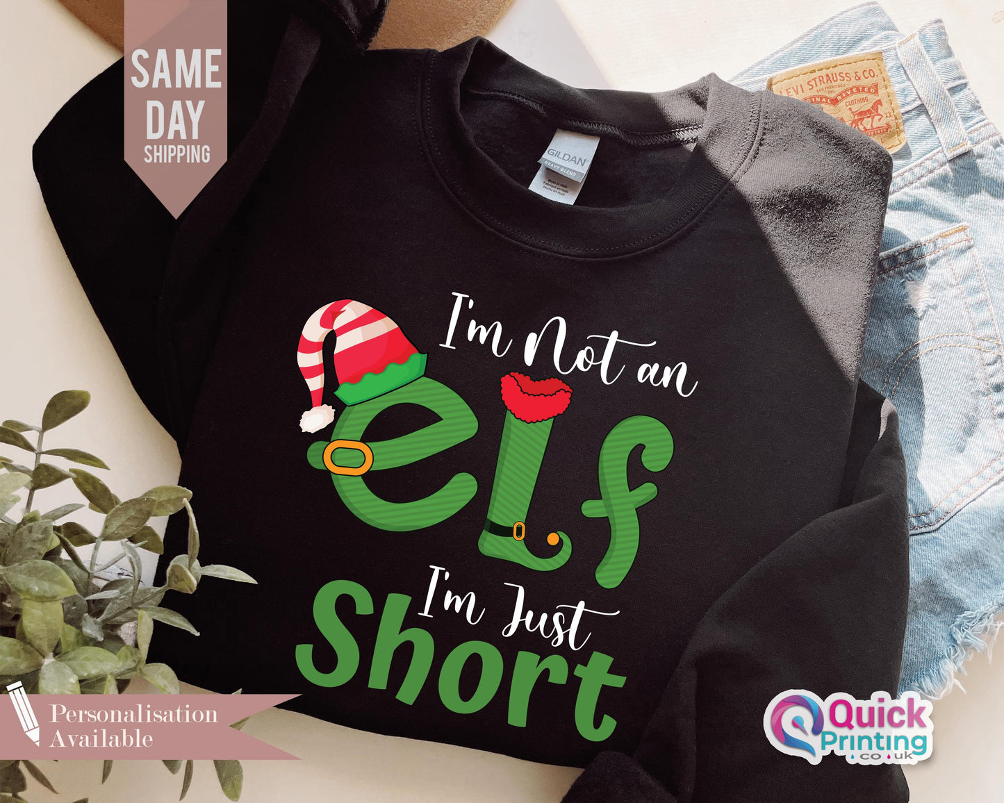 I'm Not An Elf I'm Just Short Sweatshirt, Funny Christmas Jumper, Christmas Elf Shirt Unisex Crewneck Sweatshirt, Family Xmas Sweatshirt